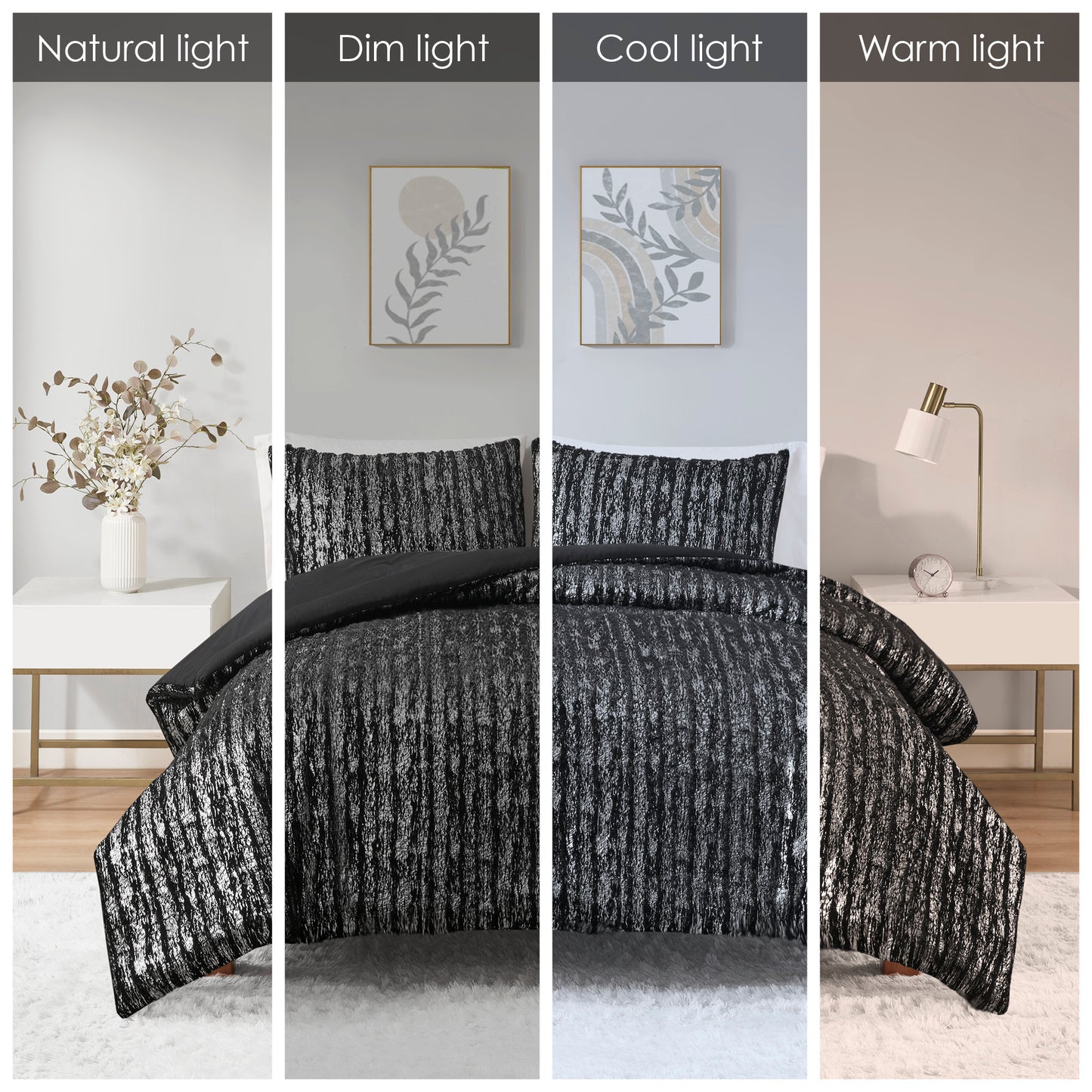 Intelligent Design Metallic Print Faux Fur Comforter Set