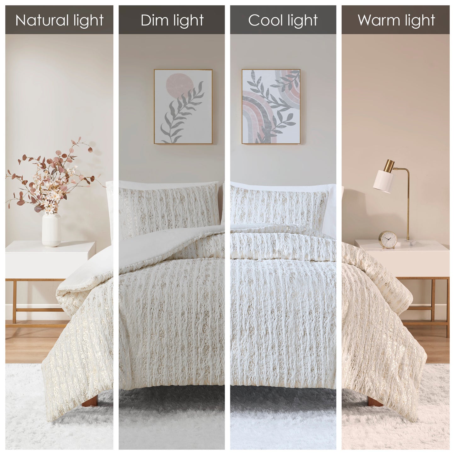 Intelligent Design Metallic Print Faux Fur Comforter Set