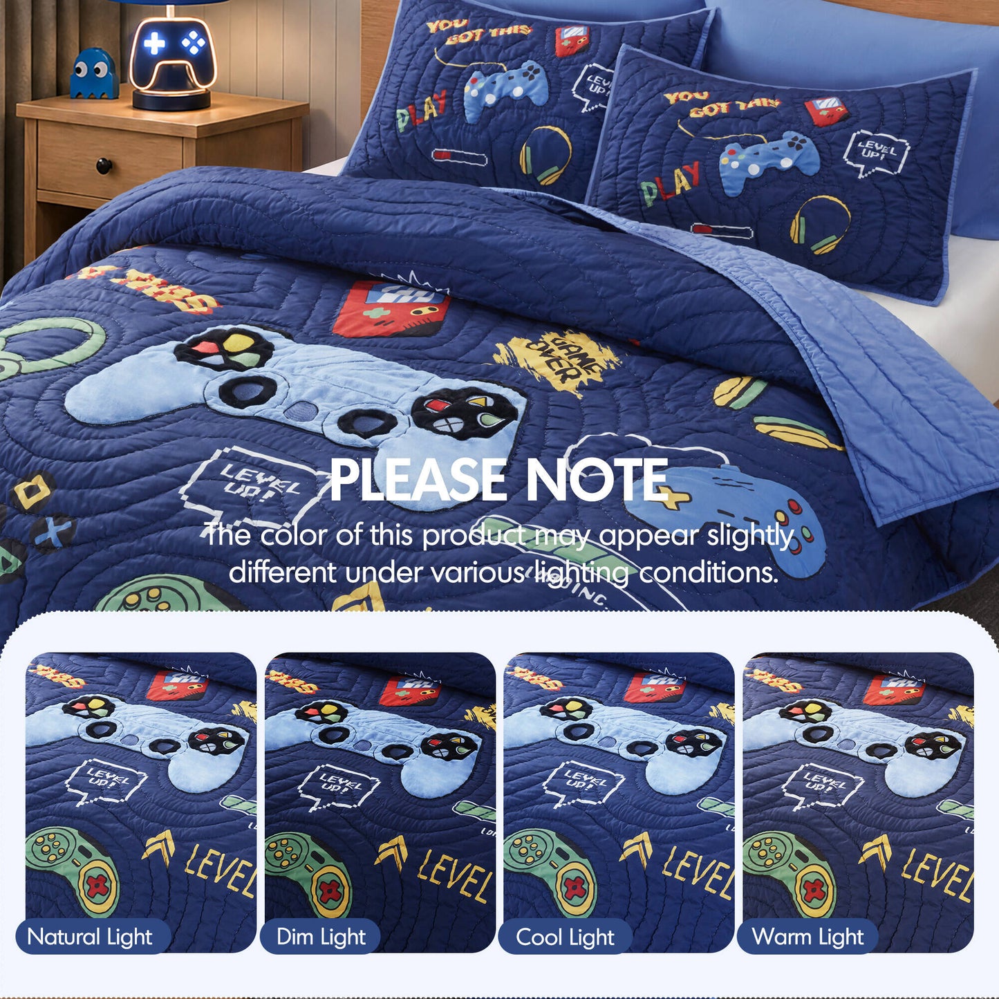 Game Controller 3D Hand-stitched Quilt Set (with Game Controller Shaped Decorative Pillow)