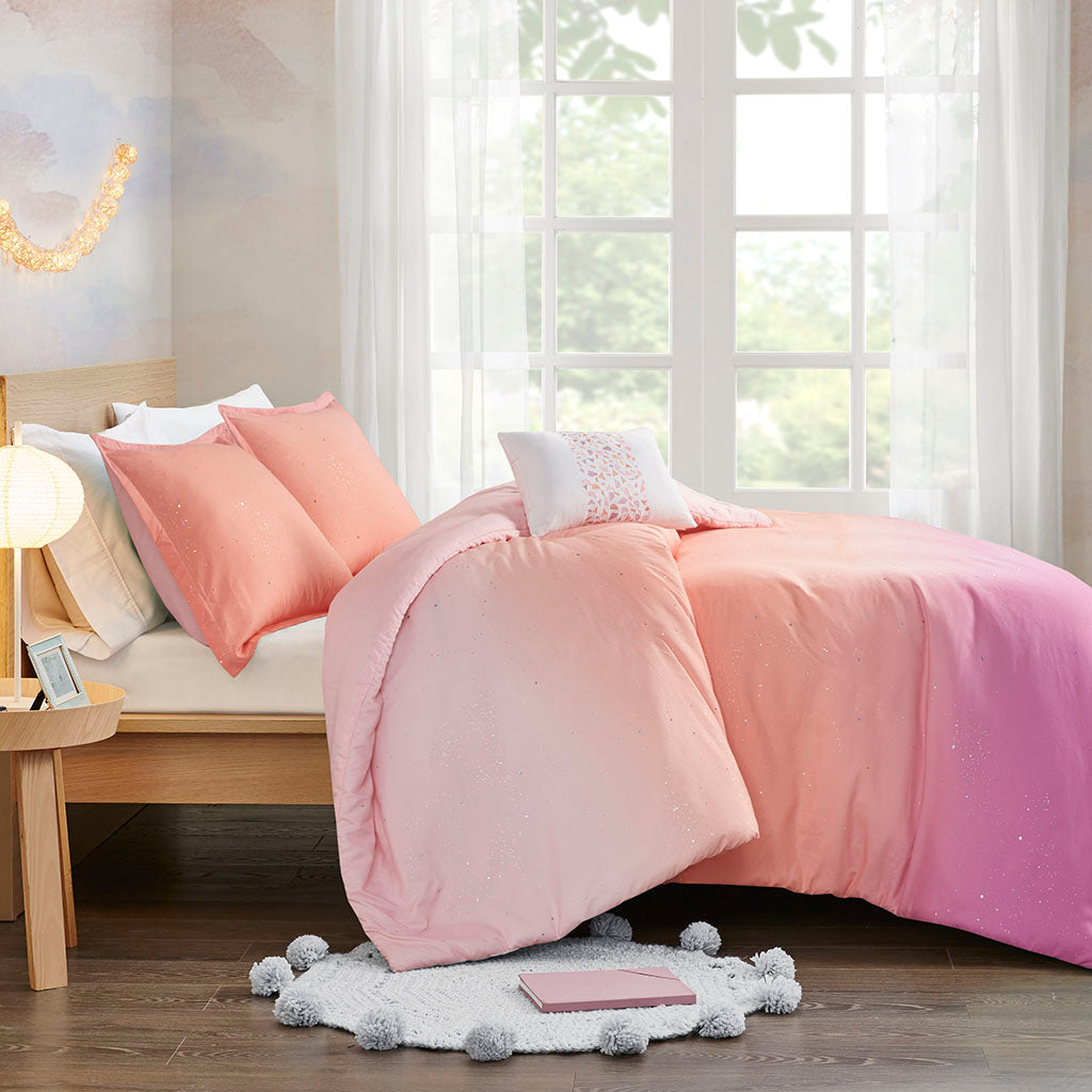 Glimmer Metallic Glitter Printed Reversible Duvet Cover Set