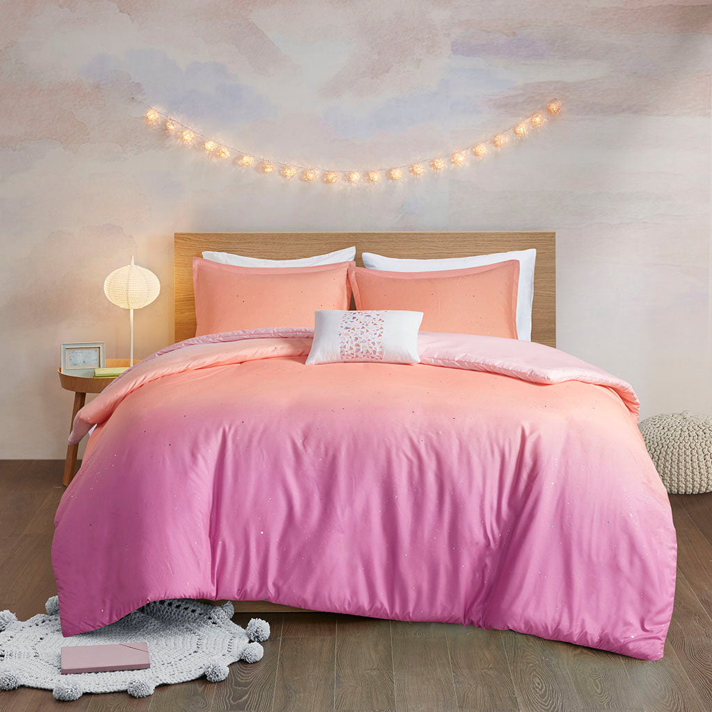 Glimmer Metallic Glitter Printed Reversible Duvet Cover Set