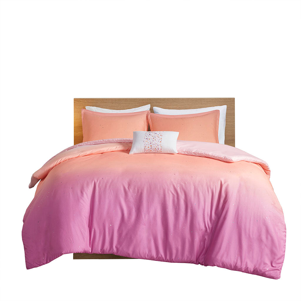Glimmer Metallic Glitter Printed Reversible Duvet Cover Set