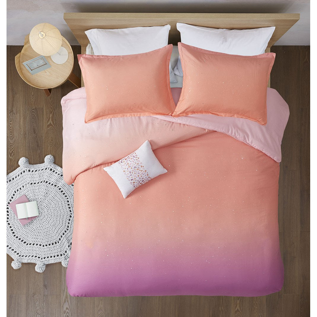 Glimmer Metallic Glitter Printed Reversible Duvet Cover Set