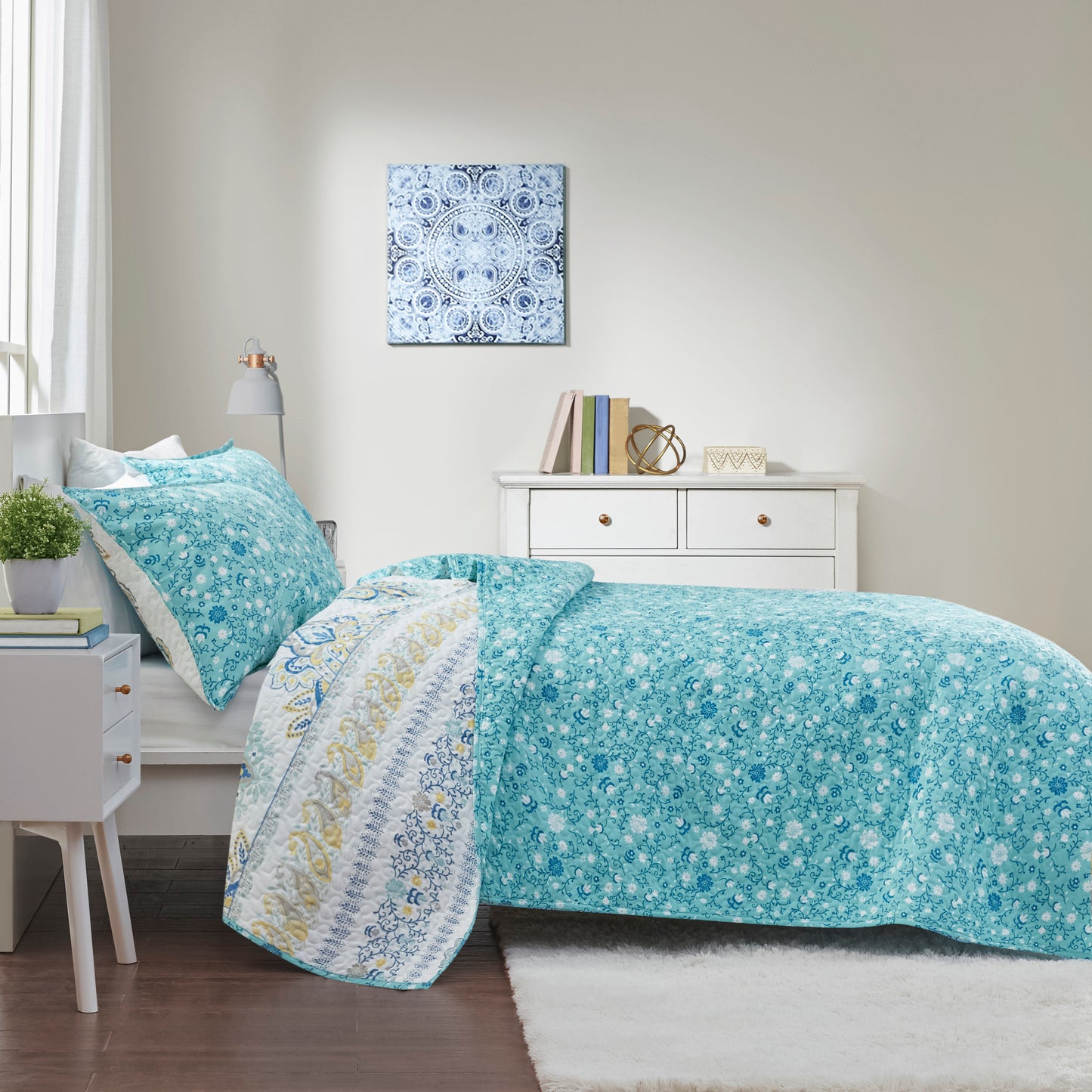 Tatiana Printed Reversible Cotton Coverlet Set