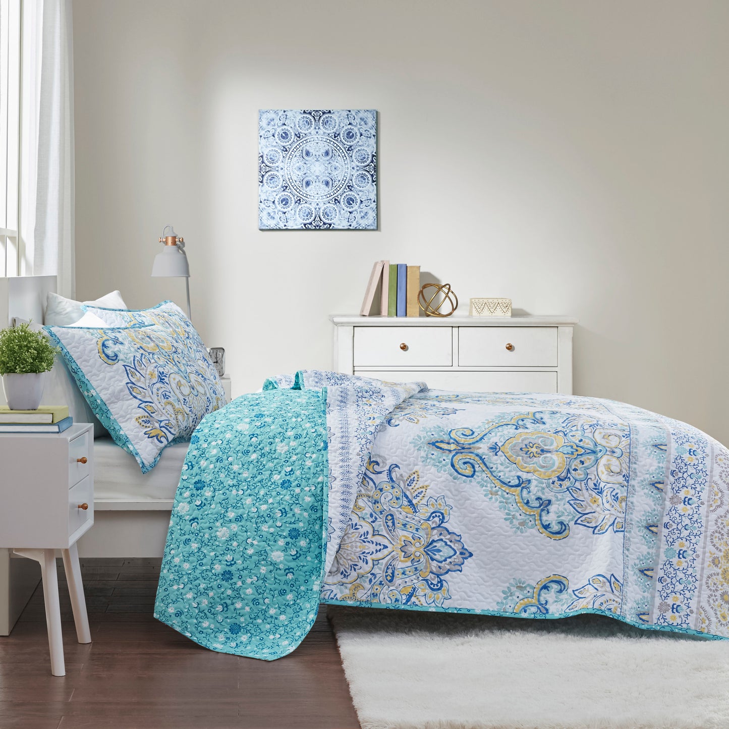 Tatiana Printed Reversible Cotton Coverlet Set