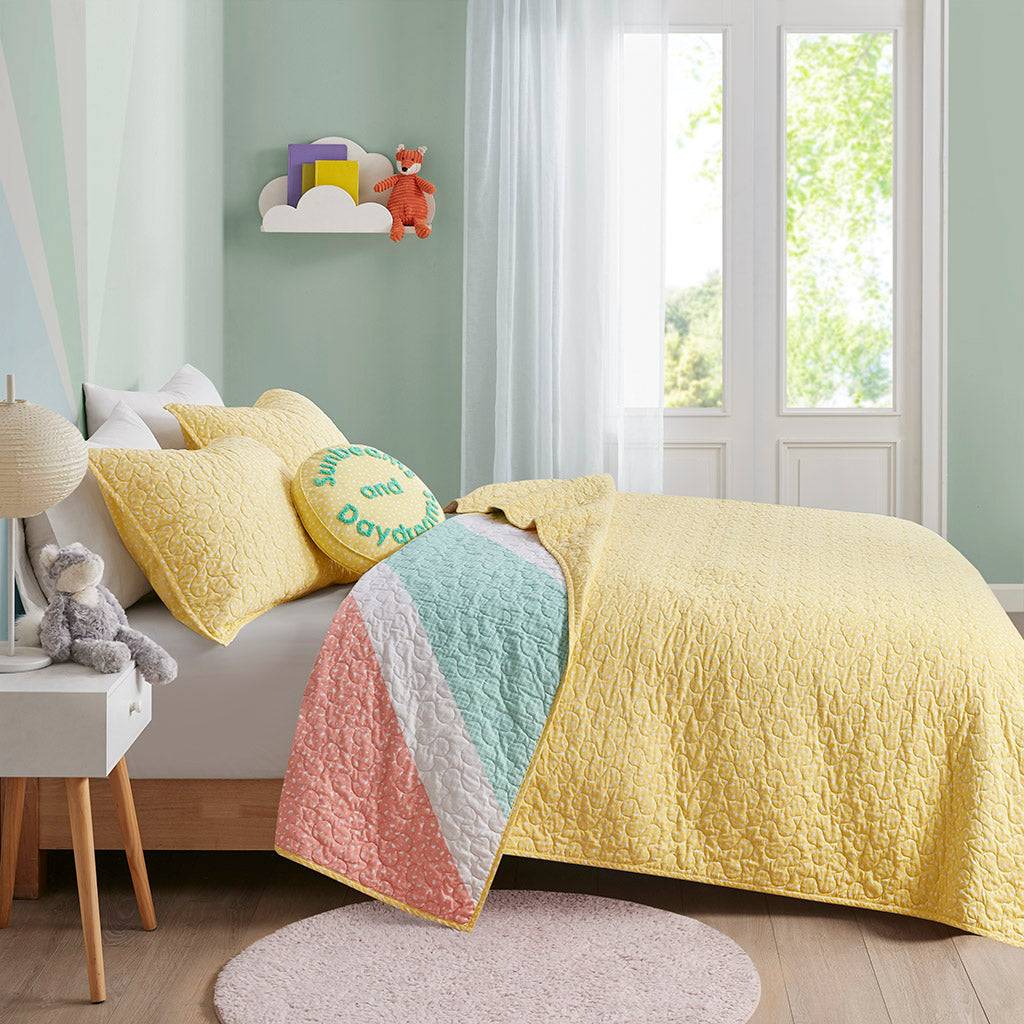 Rory Rainbow Sunburst Reversible Cotton Quilt Set with Throw Pillow