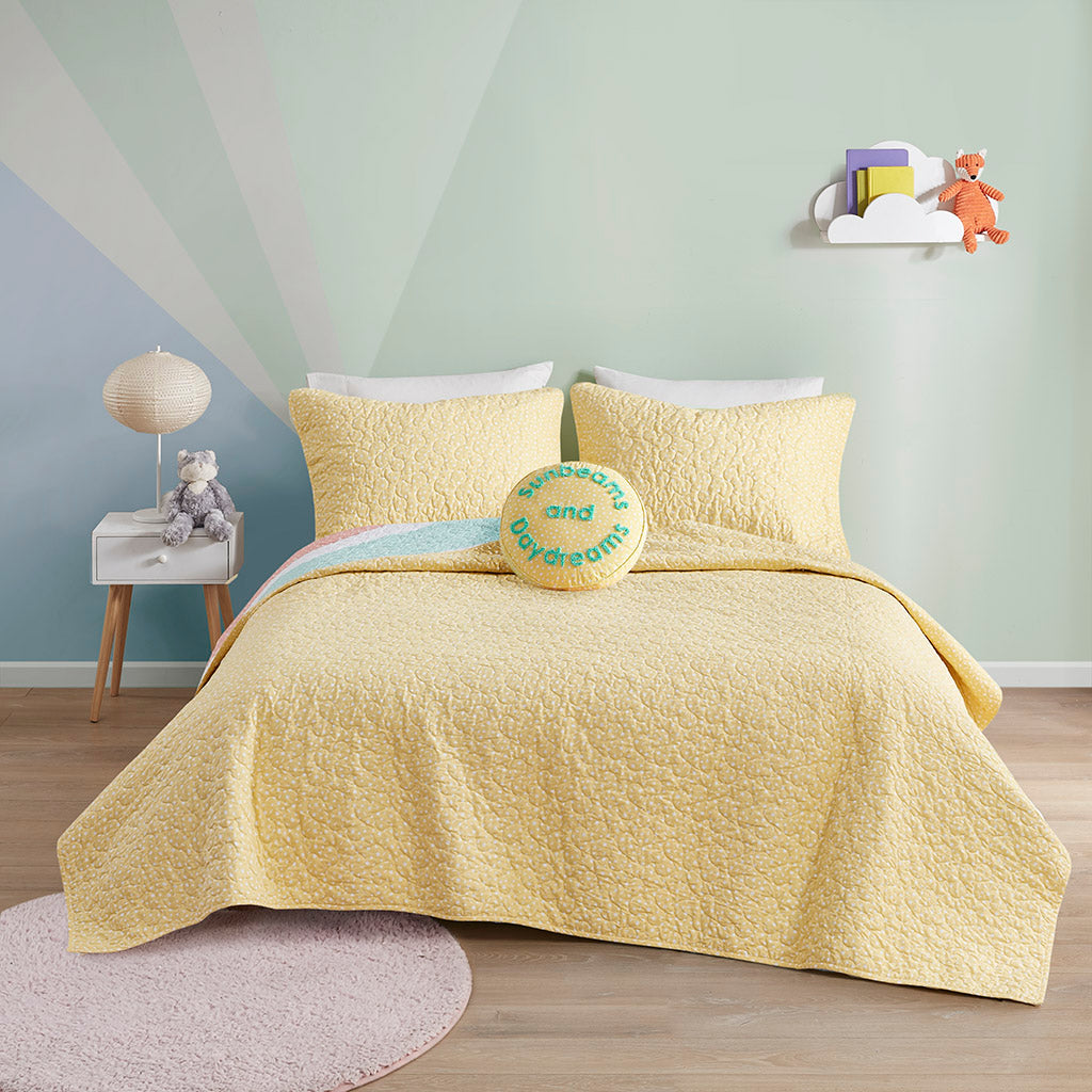 Rory Rainbow Sunburst Reversible Cotton Quilt Set with Throw Pillow