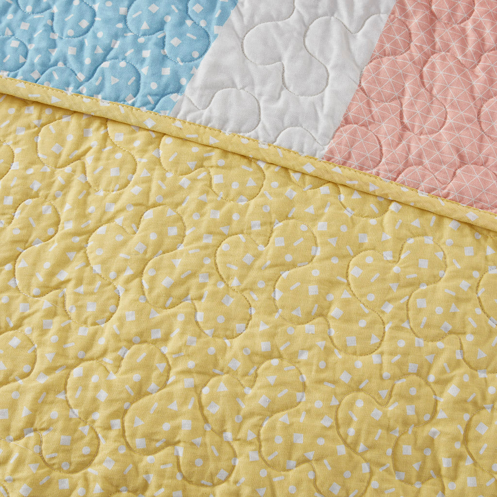 Rory Rainbow Sunburst Reversible Cotton Quilt Set with Throw Pillow