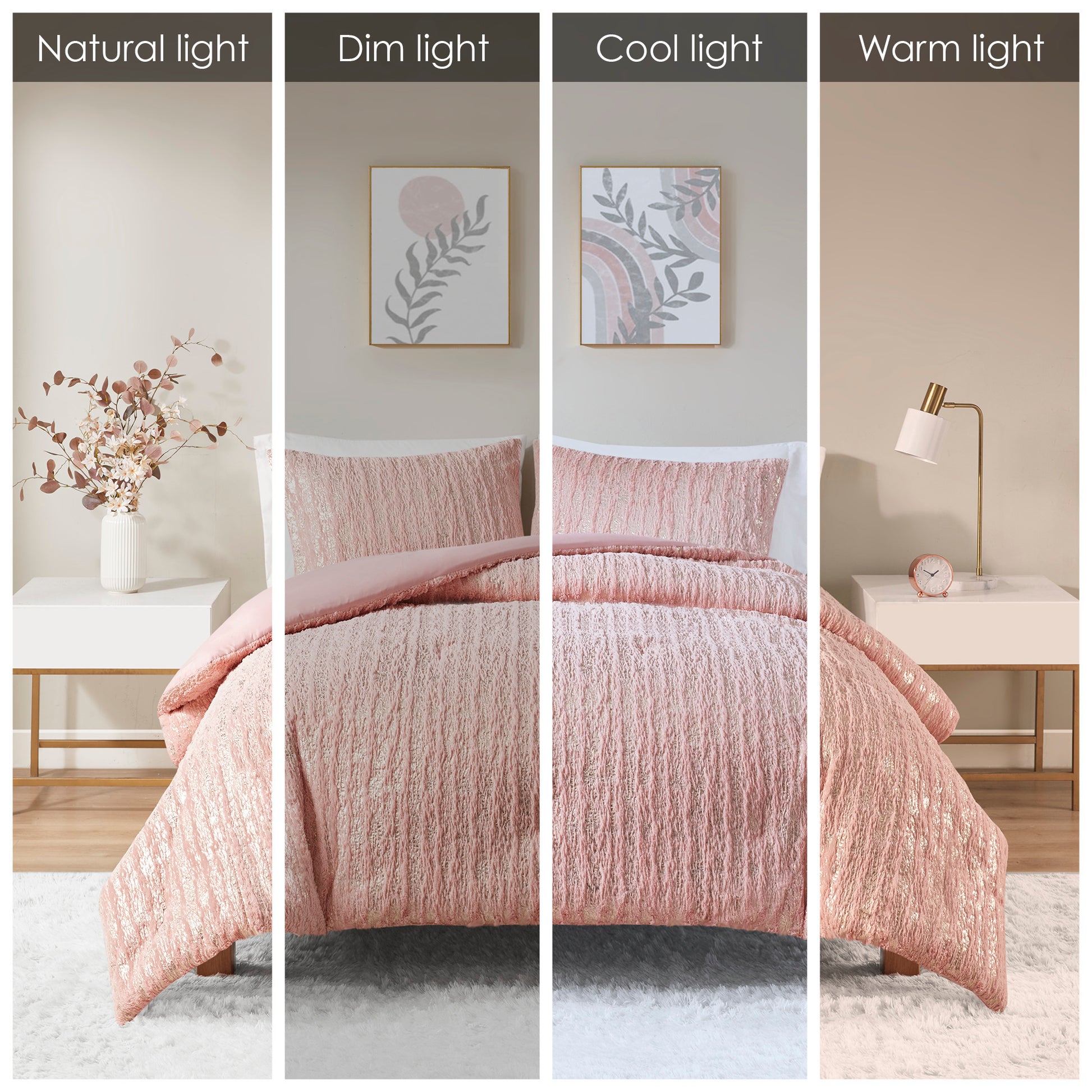 Intelligent Design Metallic Print Faux Fur Comforter Set