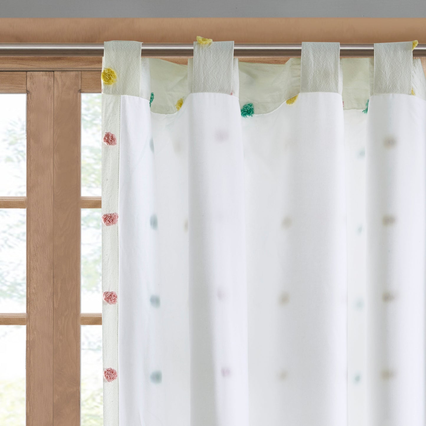Intelligent Design Cotton Jacquard Pom Pom Curtain Panel