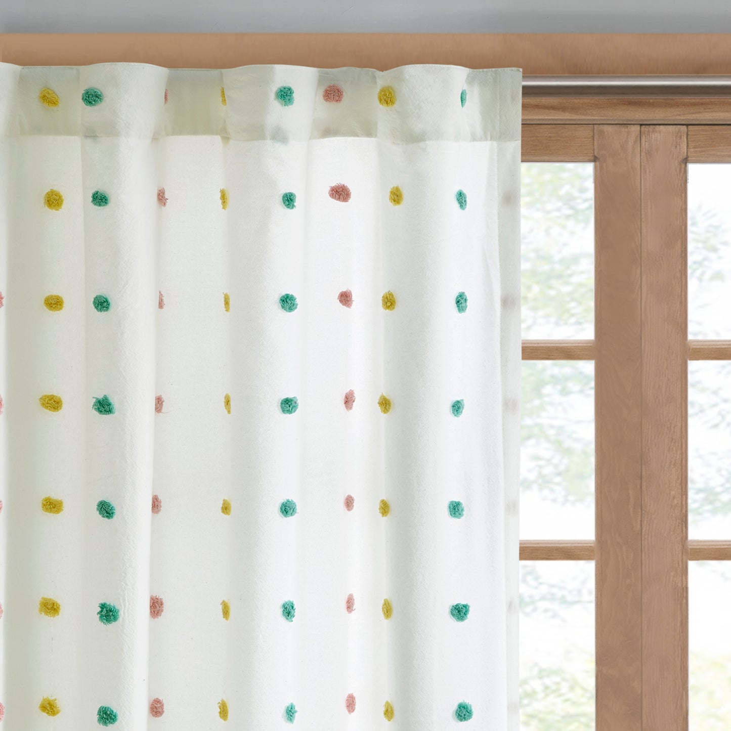 Intelligent Design Cotton Jacquard Pom Pom Curtain Panel