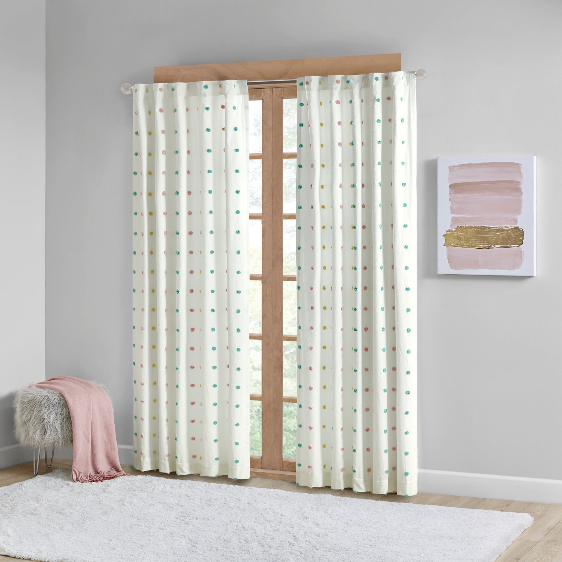 Intelligent Design Cotton Jacquard Pom Pom Curtain Panel
