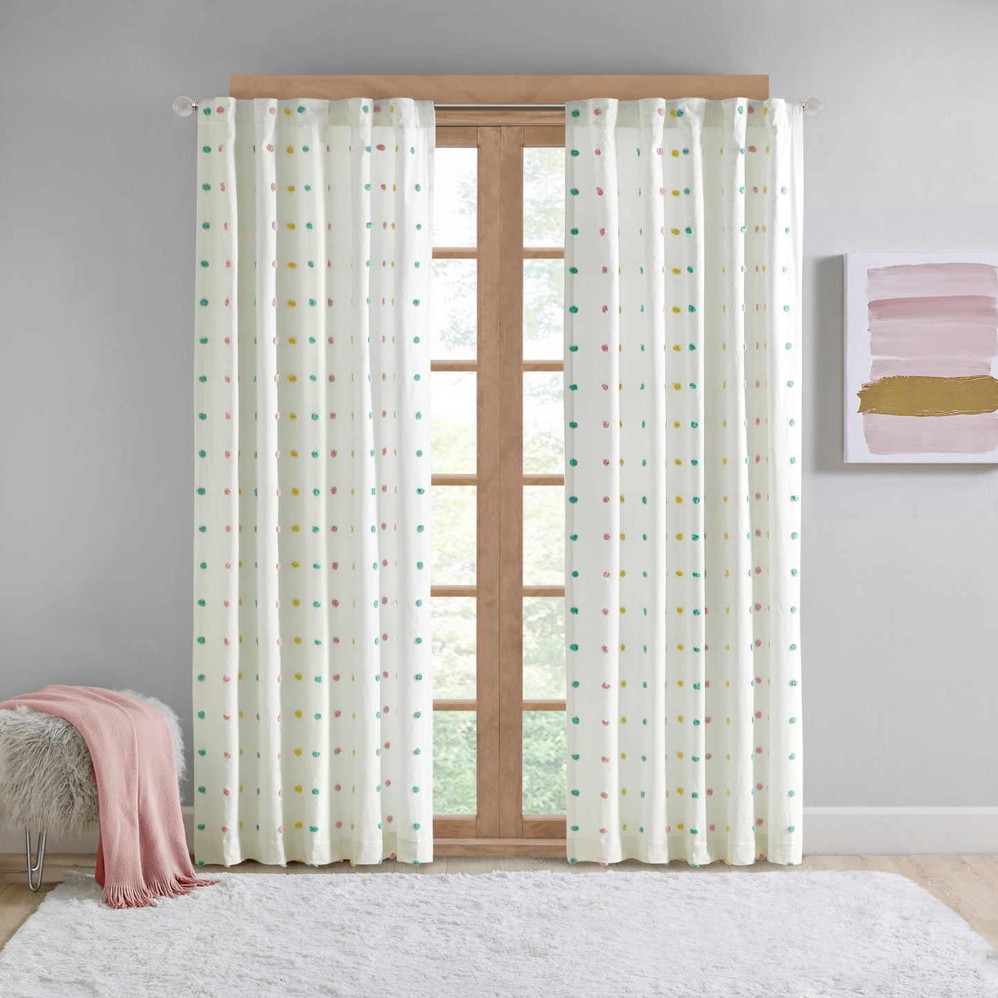 Intelligent Design Cotton Jacquard Pom Pom Curtain Panel