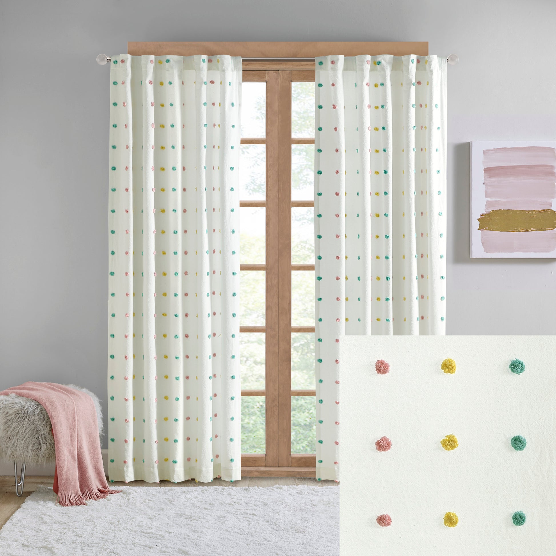 Intelligent Design Cotton Jacquard Pom Pom Curtain Panel
