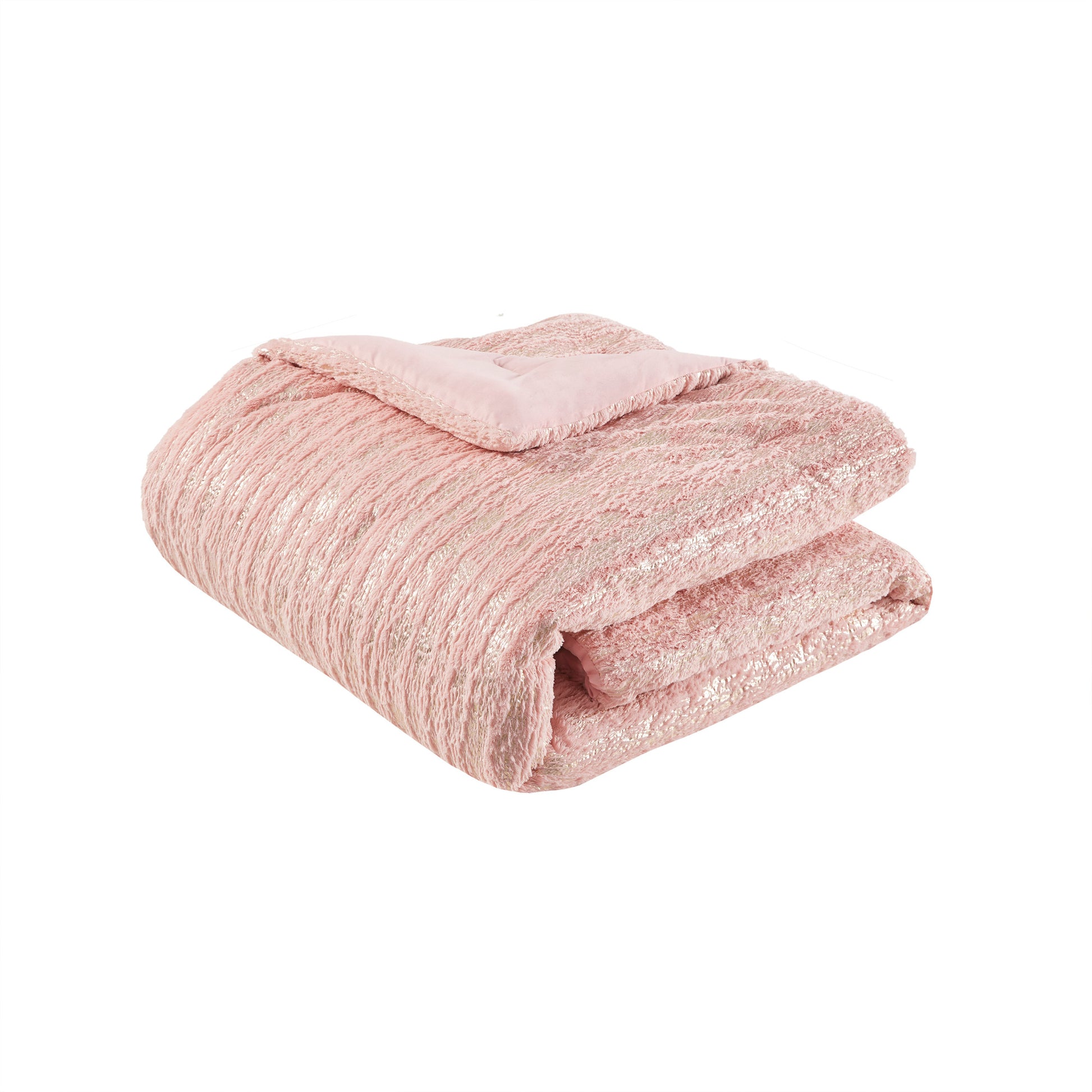 Intelligent Design Metallic Print Faux Fur Comforter Set
