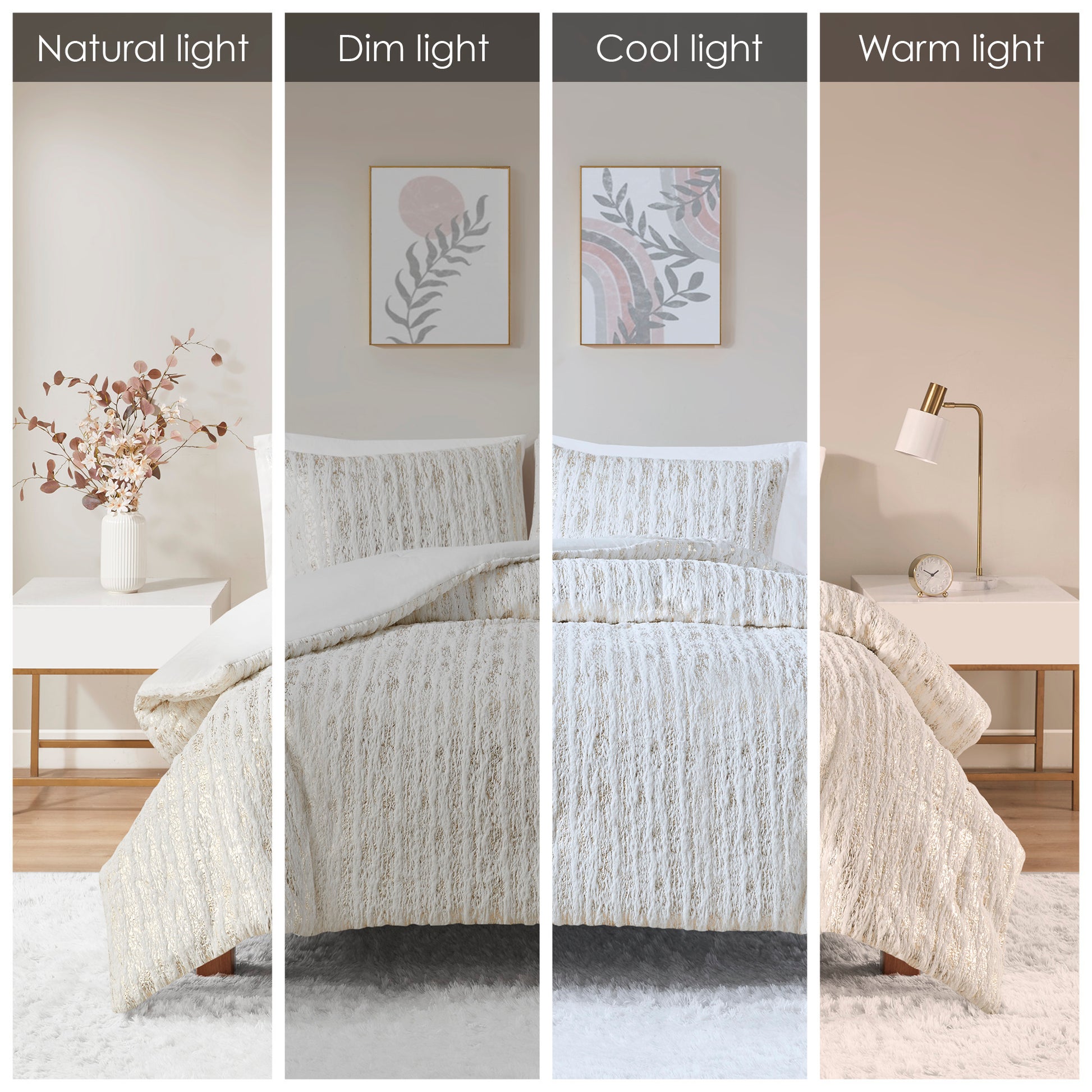 Intelligent Design Metallic Print Faux Fur Comforter Set