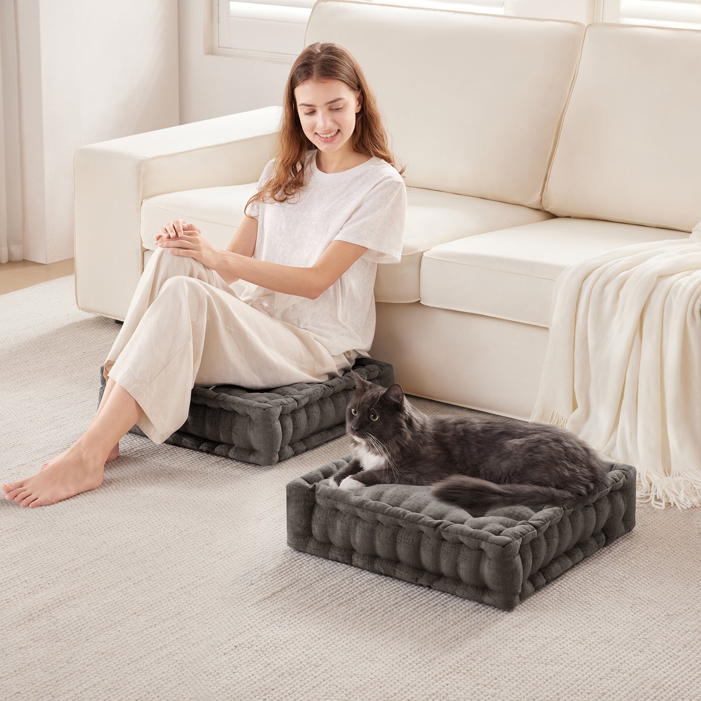 Azza Poly Chenille Square Floor Pillow Cushion