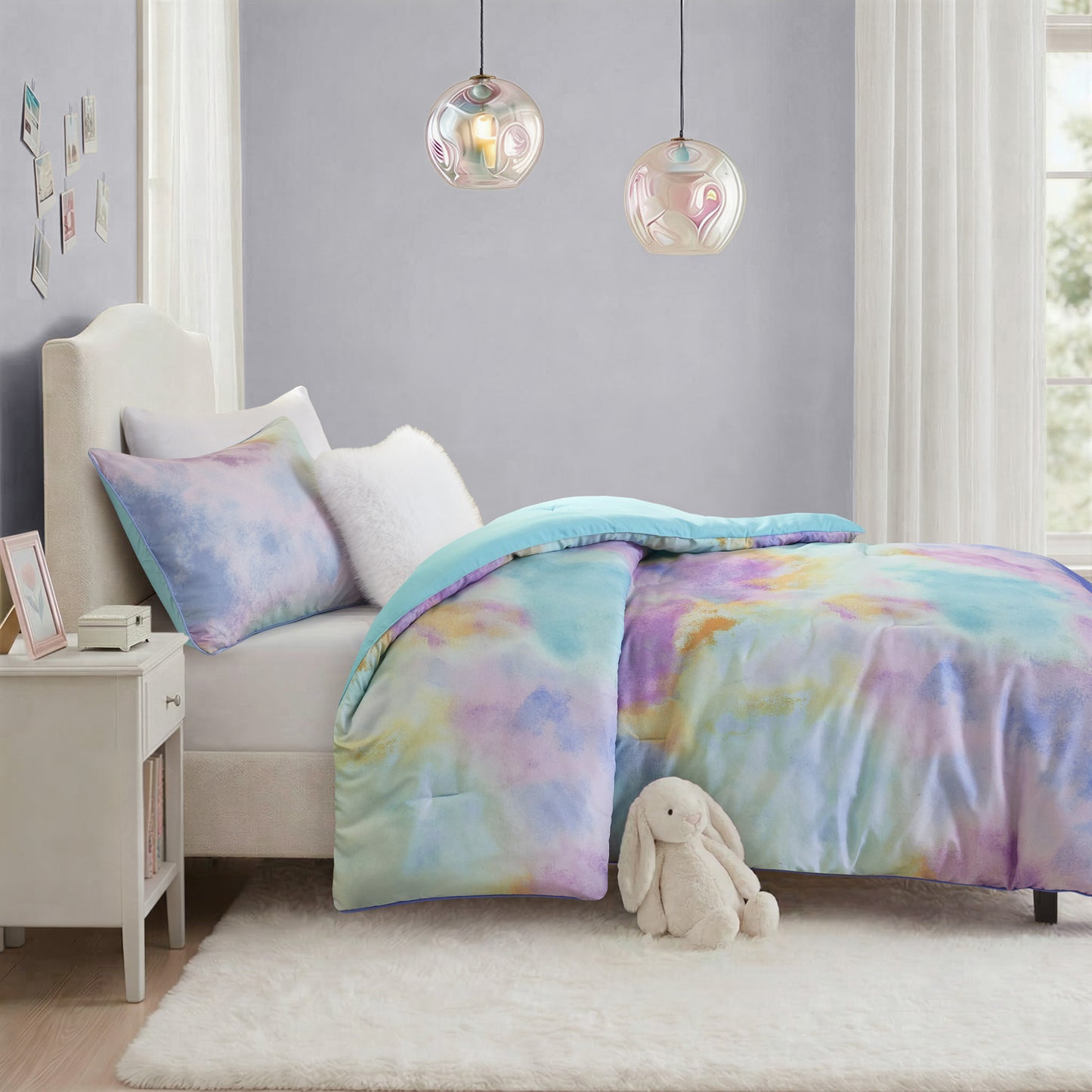 Cassiopeia Watercolor Tie Dye Printed Comforter Set with Throw Pillow