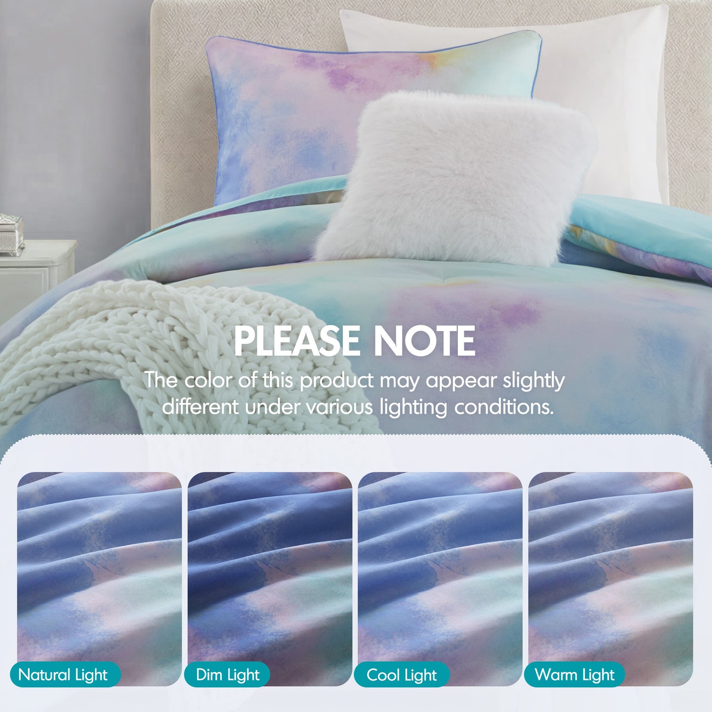 Cassiopeia Watercolor Tie Dye Printed Comforter Set with Throw Pillow