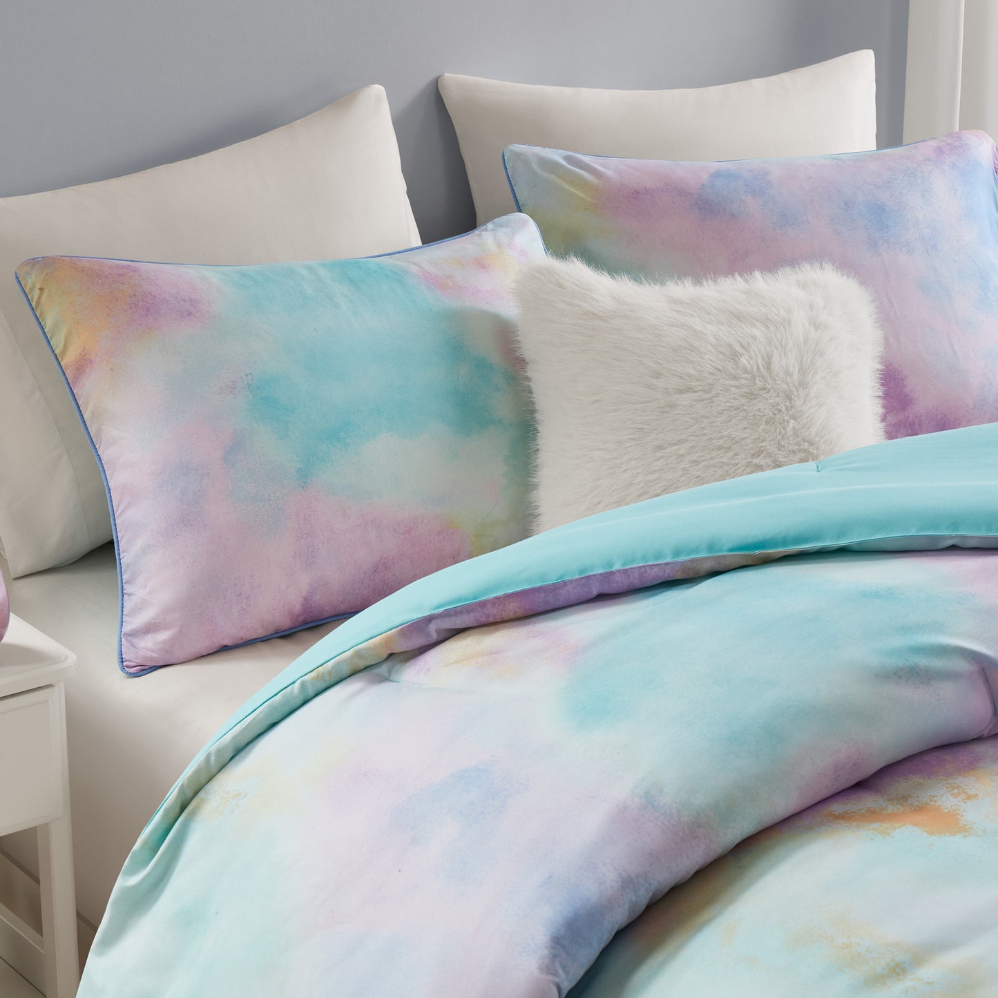 Cassiopeia Watercolor Tie Dye Printed Comforter Set with Throw Pillow
