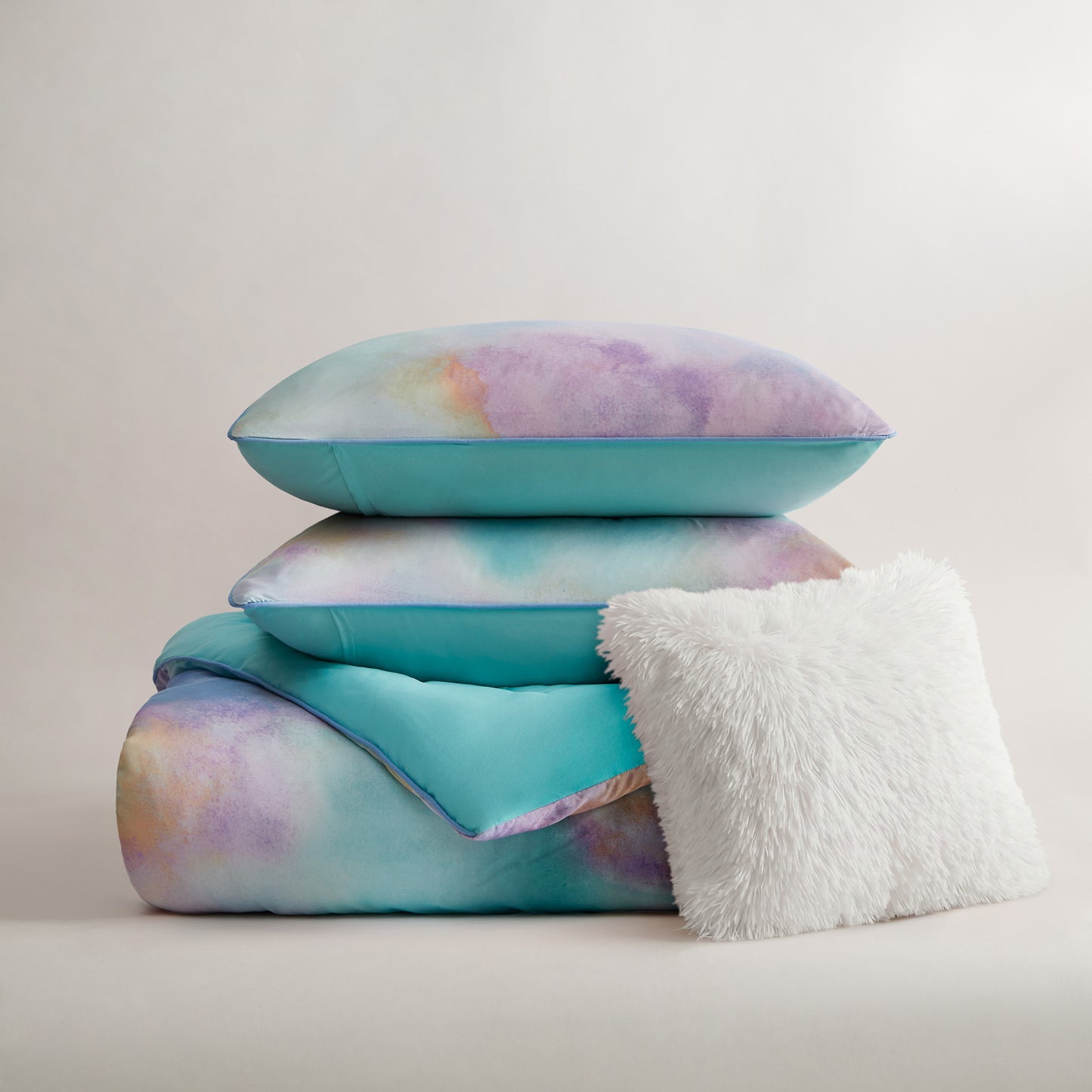 Cassiopeia Watercolor Tie Dye Printed Comforter Set with Throw Pillow
