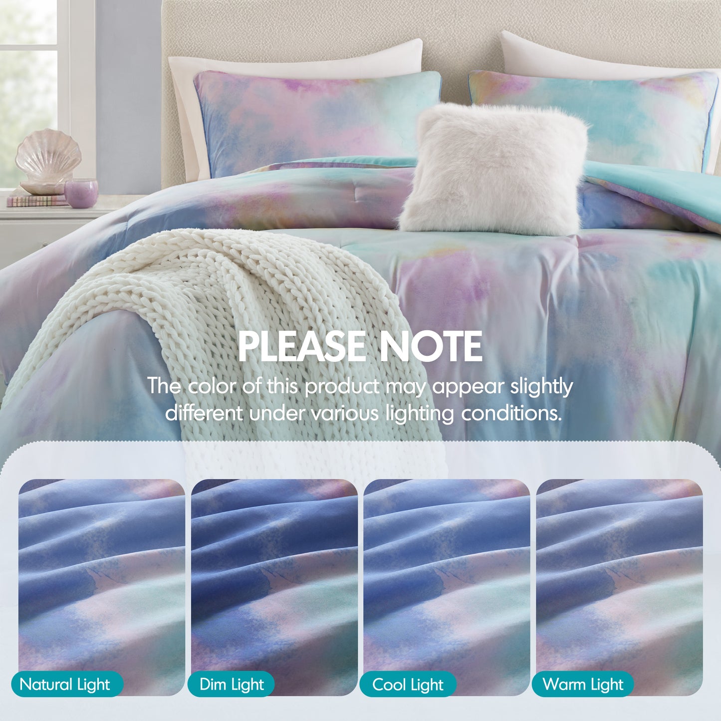 Cassiopeia Watercolor Tie Dye Printed Comforter Set with Throw Pillow