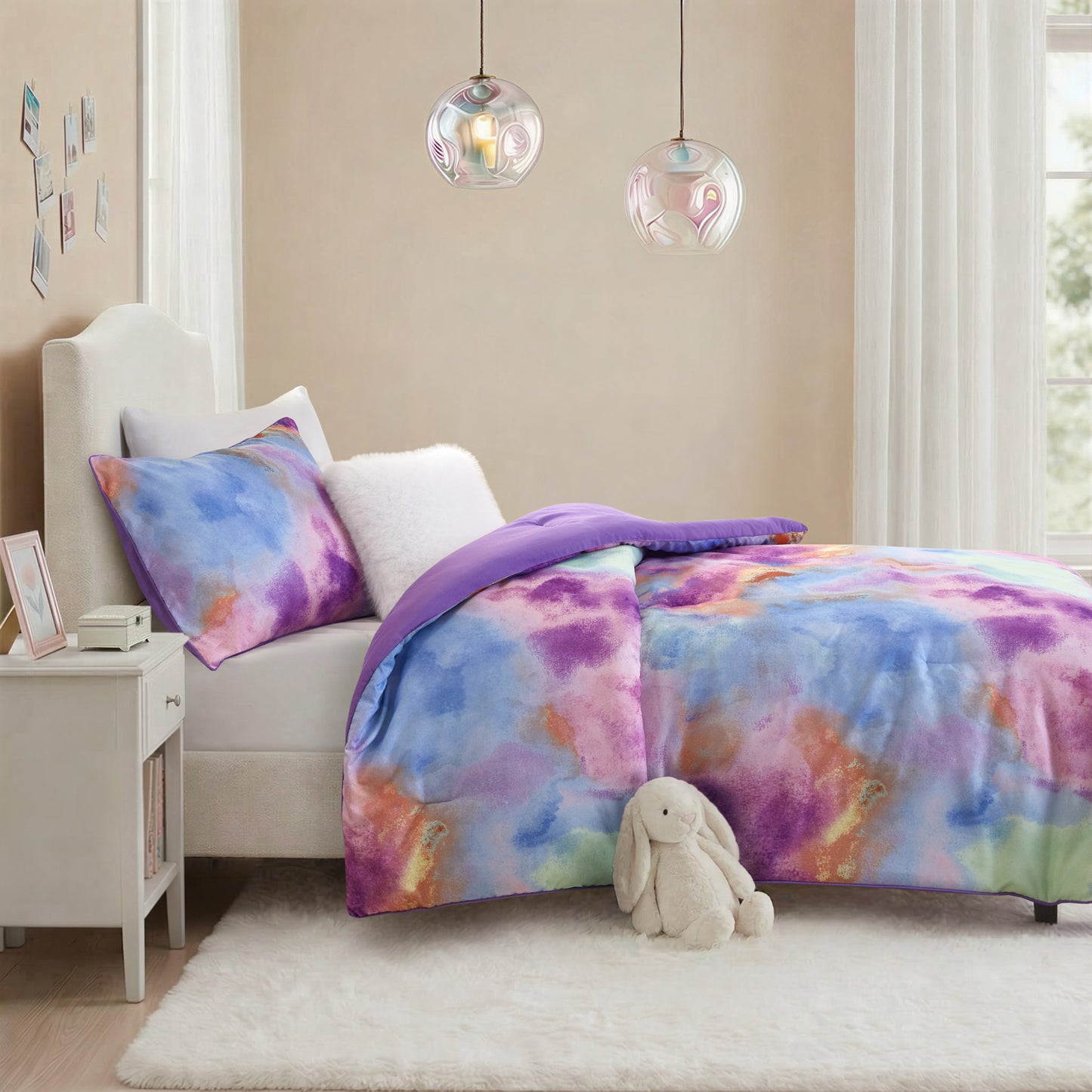 Cassiopeia Watercolor Tie Dye Printed Comforter Set with Throw Pillow