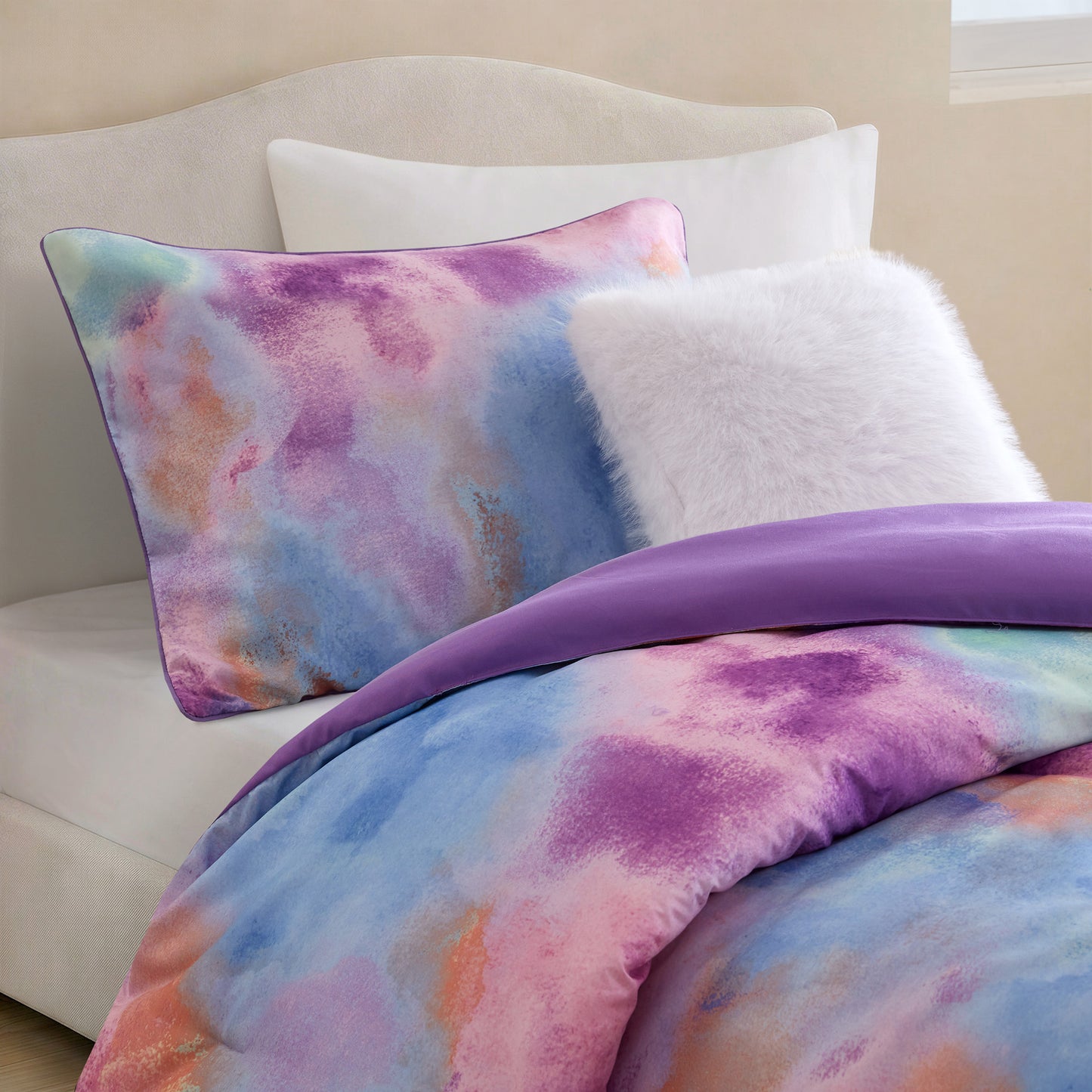 Cassiopeia Watercolor Tie Dye Printed Comforter Set with Throw Pillow