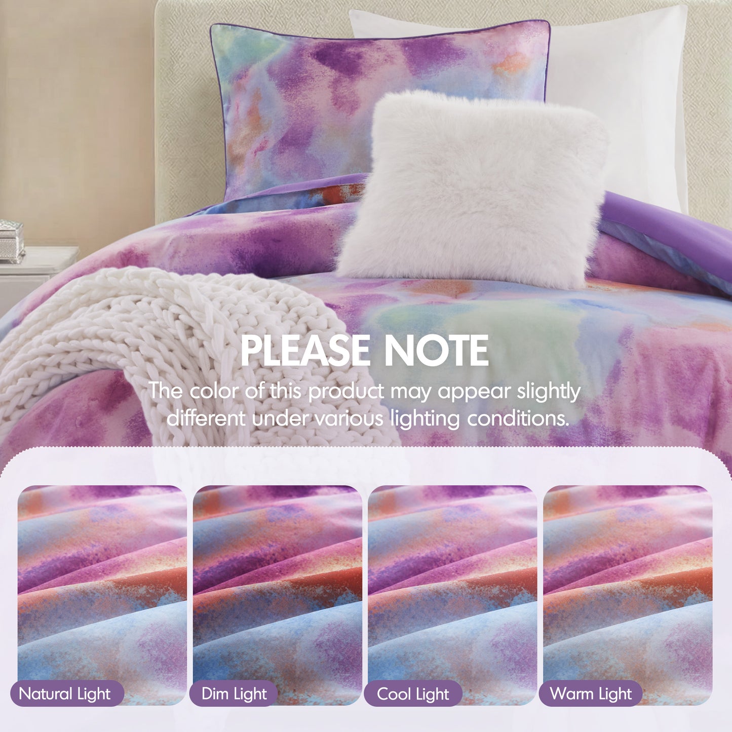 Cassiopeia Watercolor Tie Dye Printed Comforter Set with Throw Pillow
