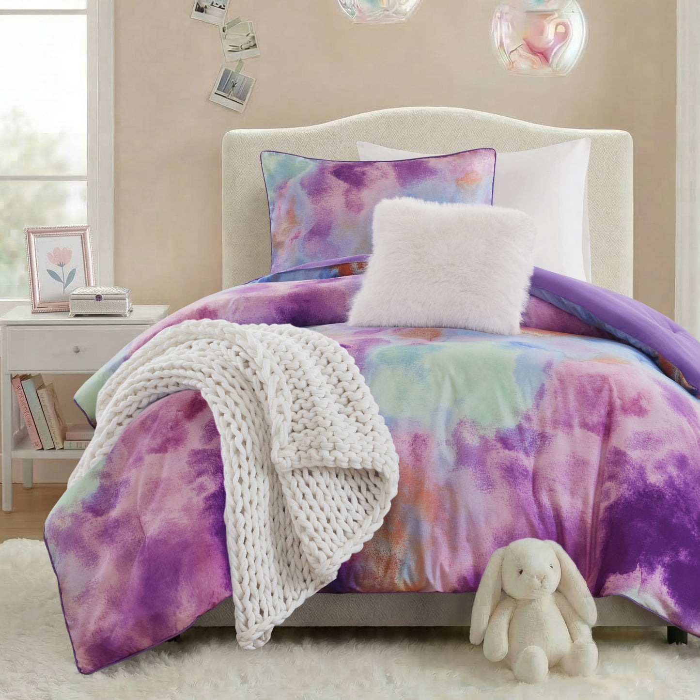 Cassiopeia Watercolor Tie Dye Printed Comforter Set with Throw Pillow