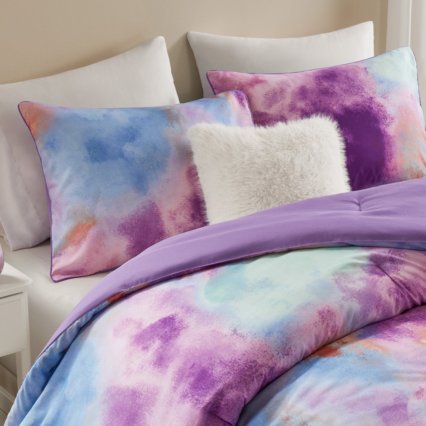 Cassiopeia Watercolor Tie Dye Printed Comforter Set with Throw Pillow
