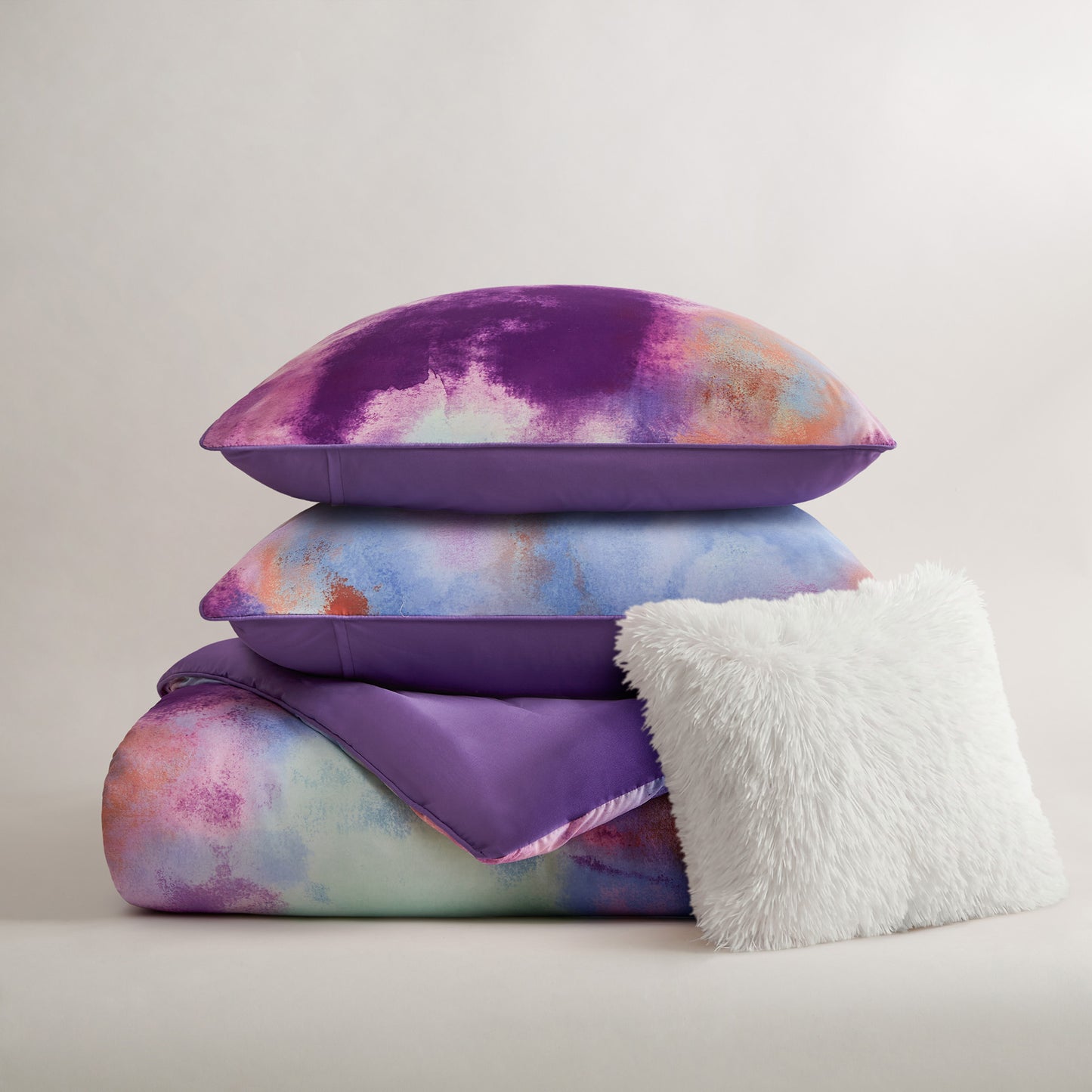 Cassiopeia Watercolor Tie Dye Printed Comforter Set with Throw Pillow