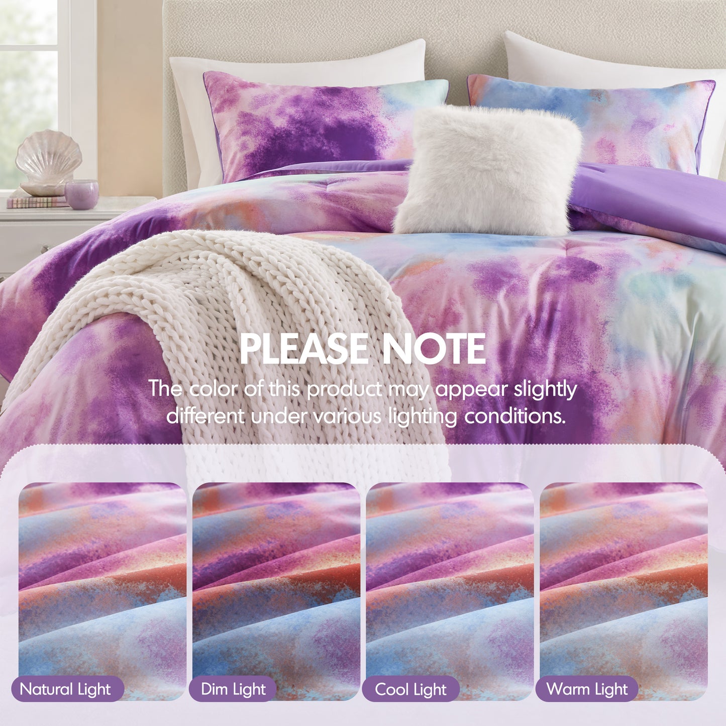 Cassiopeia Watercolor Tie Dye Printed Comforter Set with Throw Pillow