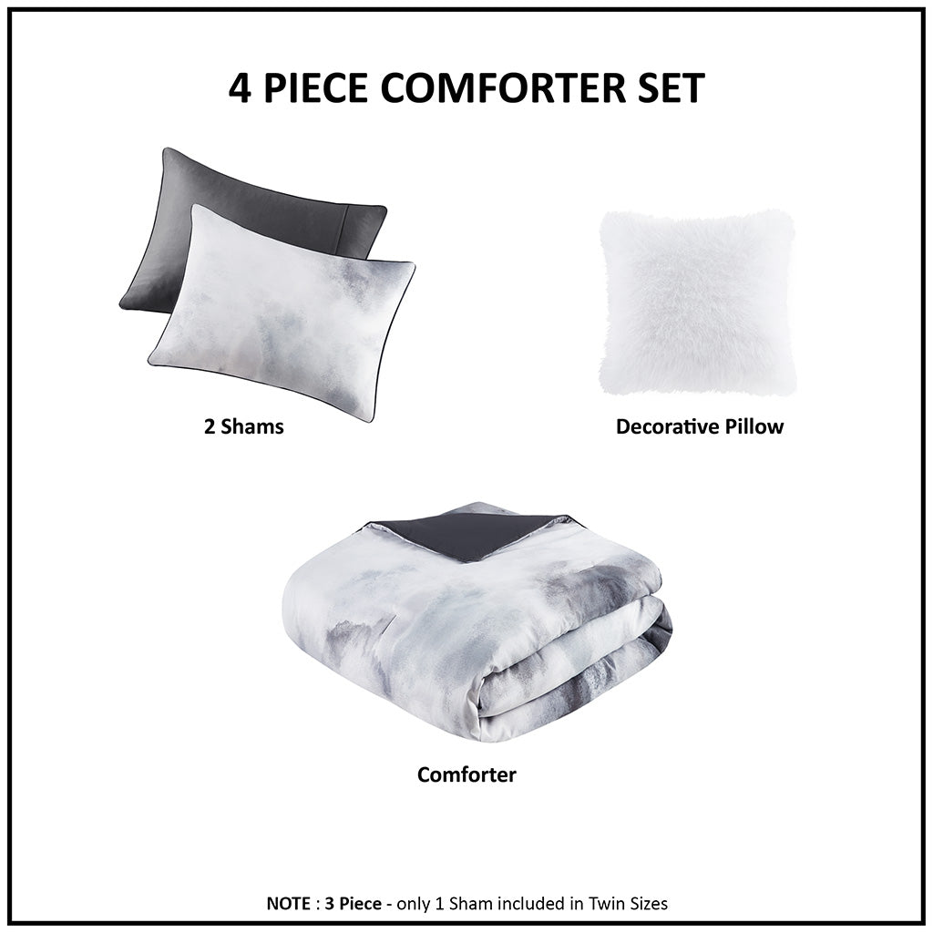 Cassiopeia Watercolor Tie Dye Printed Comforter Set with Throw Pillow