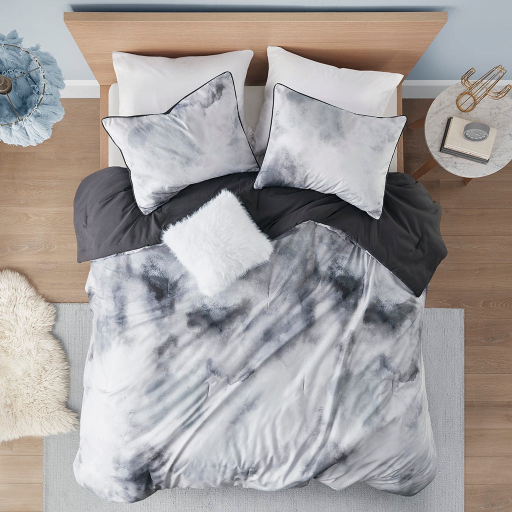 Cassiopeia Watercolor Tie Dye Printed Comforter Set with Throw Pillow