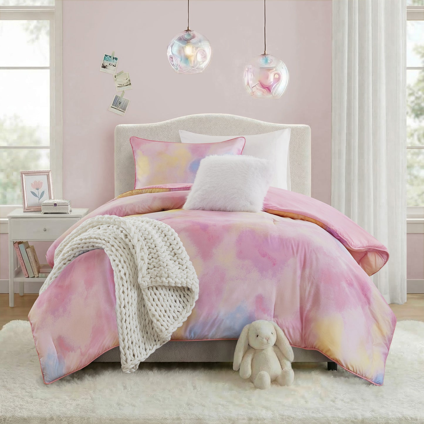 Cassiopeia Watercolor Tie Dye Printed Comforter Set with Throw Pillow