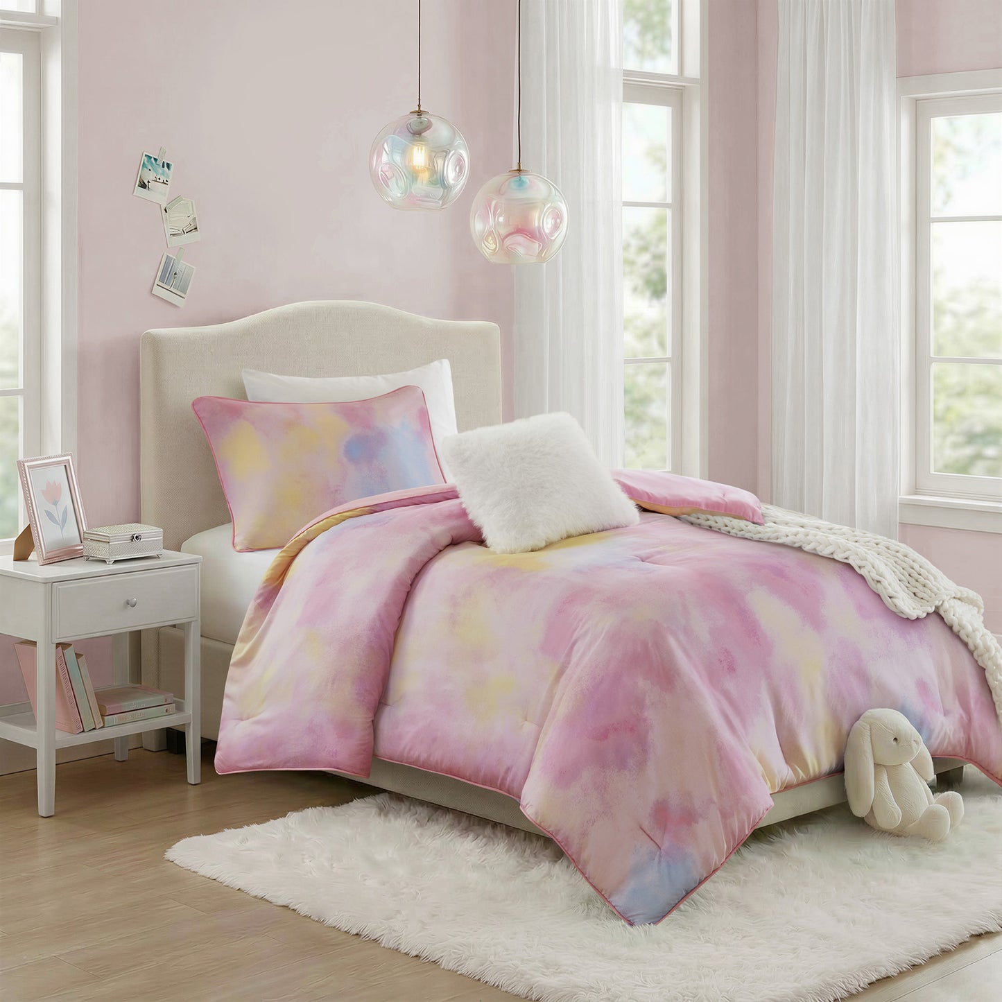Cassiopeia Watercolor Tie Dye Printed Comforter Set with Throw Pillow