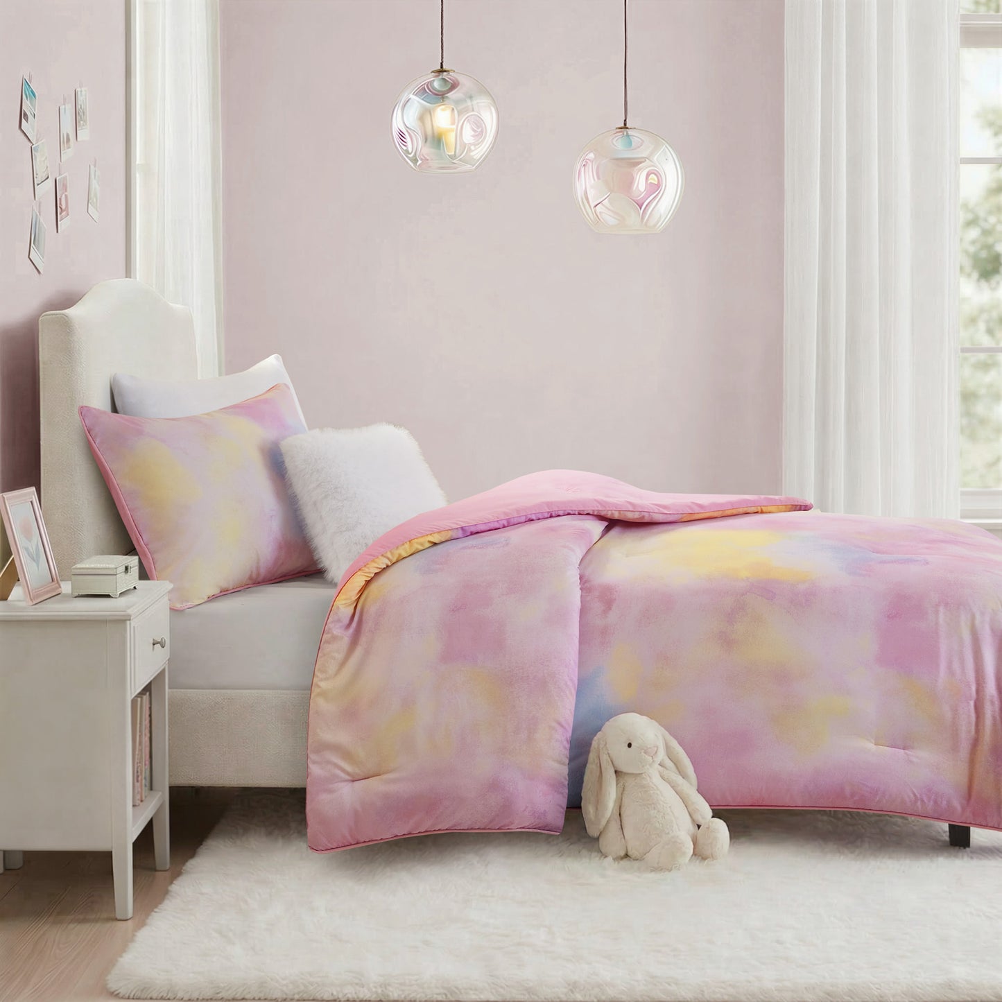 Cassiopeia Watercolor Tie Dye Printed Comforter Set with Throw Pillow