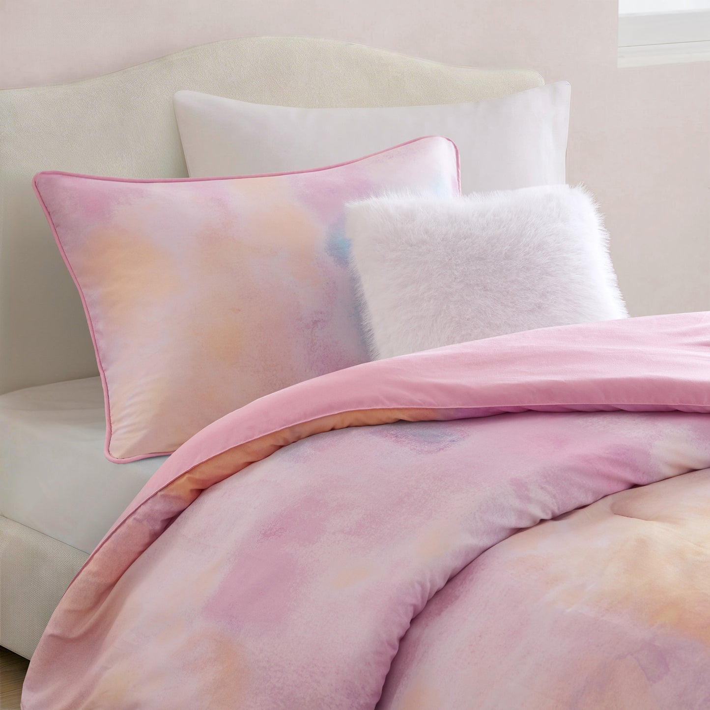 Cassiopeia Watercolor Tie Dye Printed Comforter Set with Throw Pillow