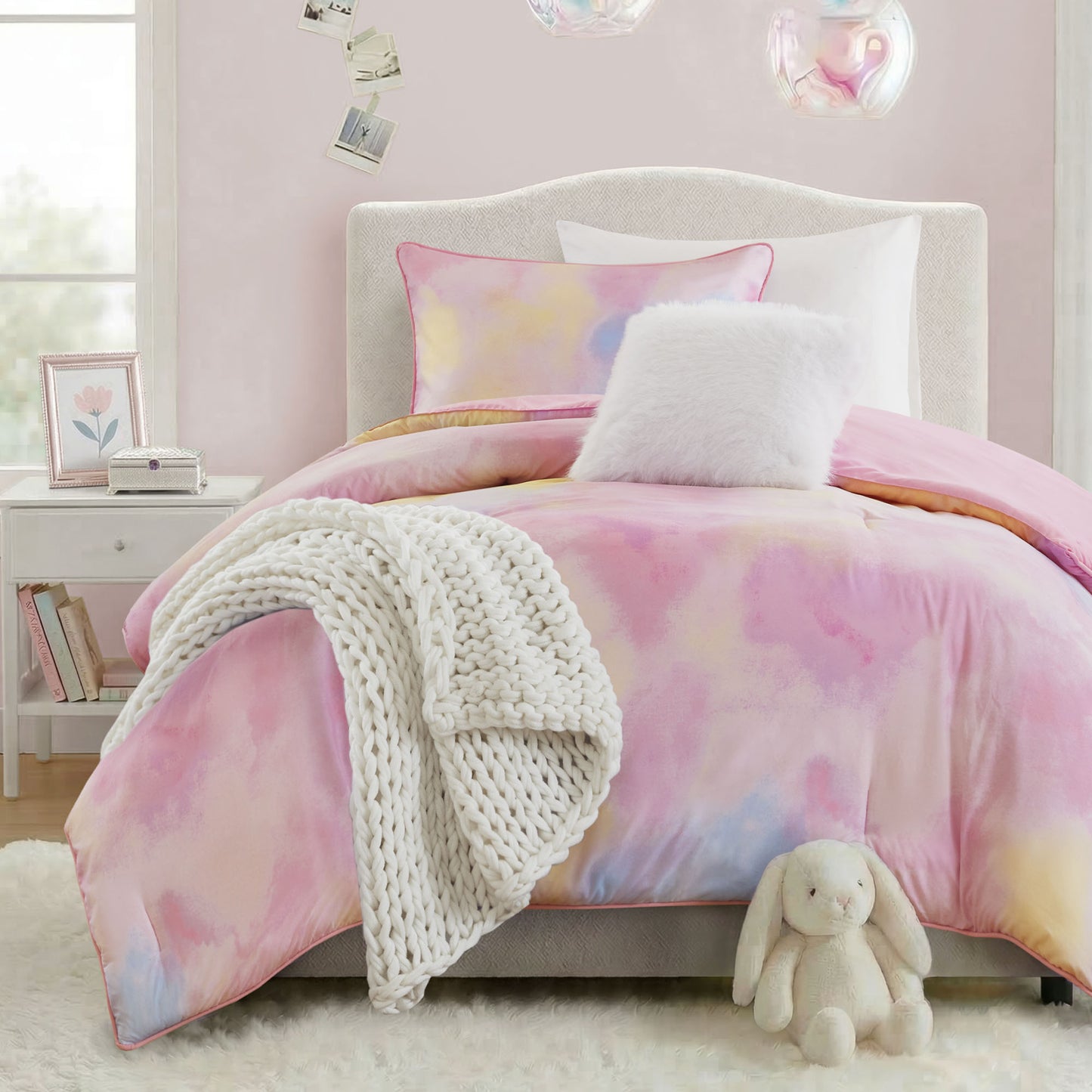Cassiopeia Watercolor Tie Dye Printed Comforter Set with Throw Pillow