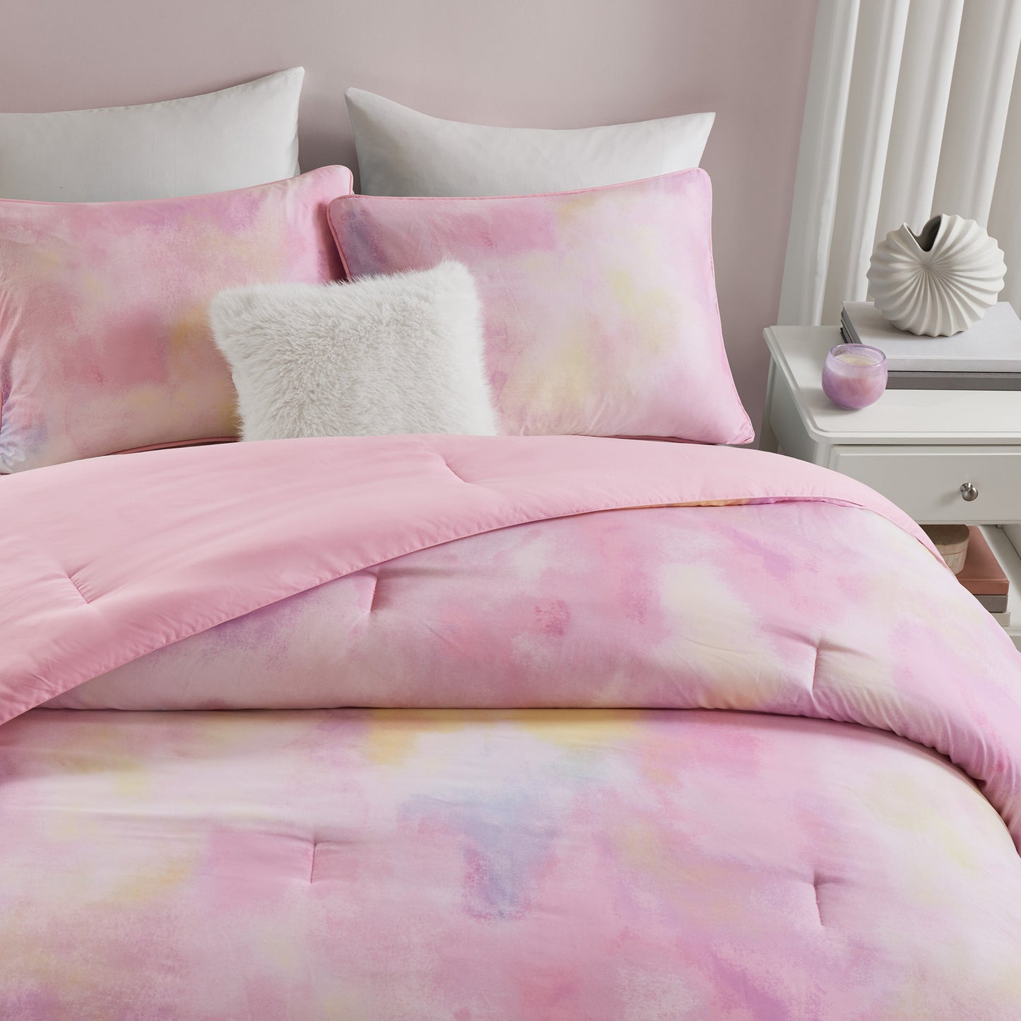 Cassiopeia Watercolor Tie Dye Printed Comforter Set with Throw Pillow