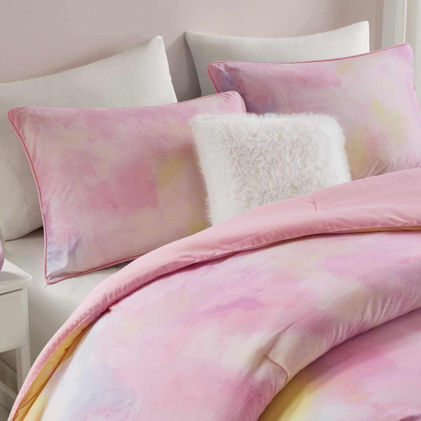 Cassiopeia Watercolor Tie Dye Printed Comforter Set with Throw Pillow