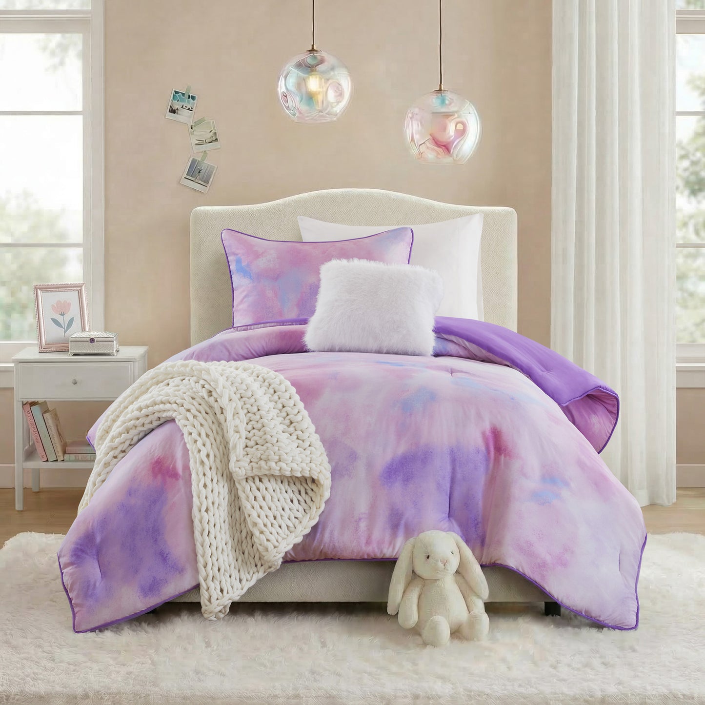Cassiopeia Watercolor Tie Dye Printed Comforter Set with Throw Pillow