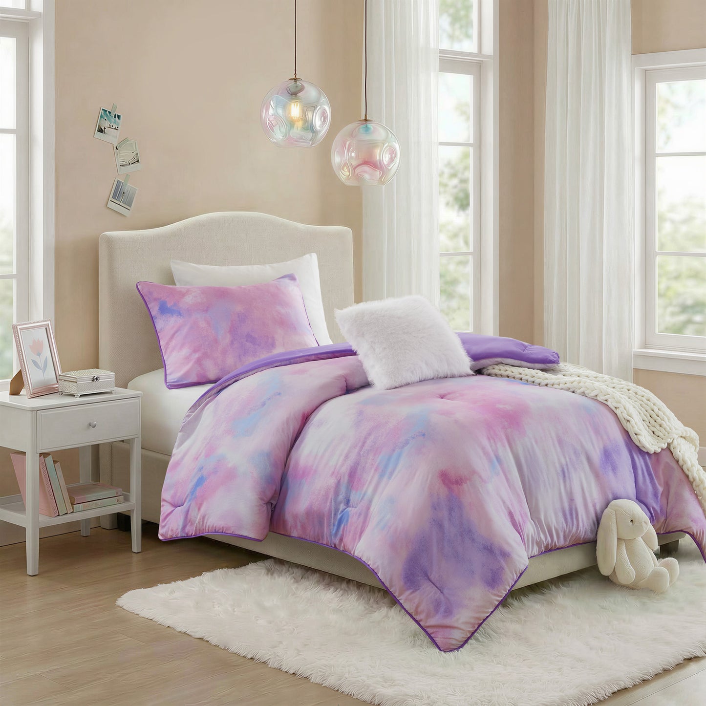 Cassiopeia Watercolor Tie Dye Printed Comforter Set with Throw Pillow