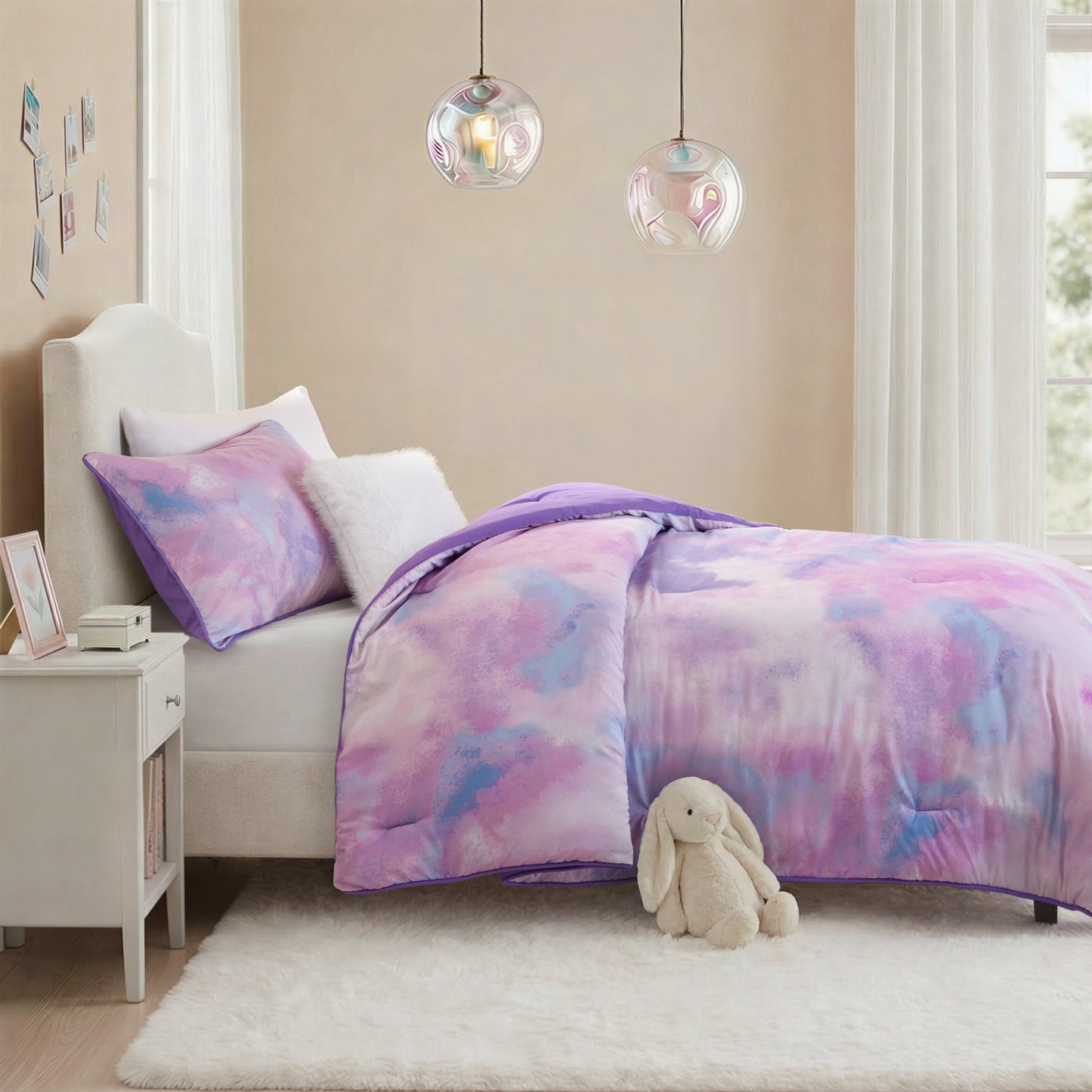 Cassiopeia Watercolor Tie Dye Printed Comforter Set with Throw Pillow