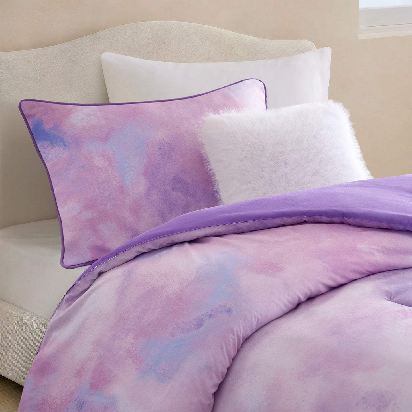 Cassiopeia Watercolor Tie Dye Printed Comforter Set with Throw Pillow