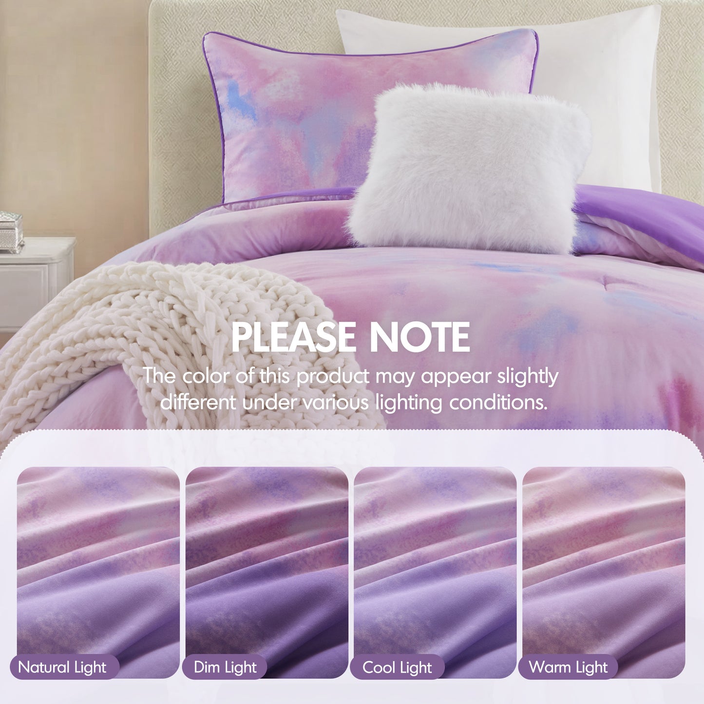 Cassiopeia Watercolor Tie Dye Printed Comforter Set with Throw Pillow