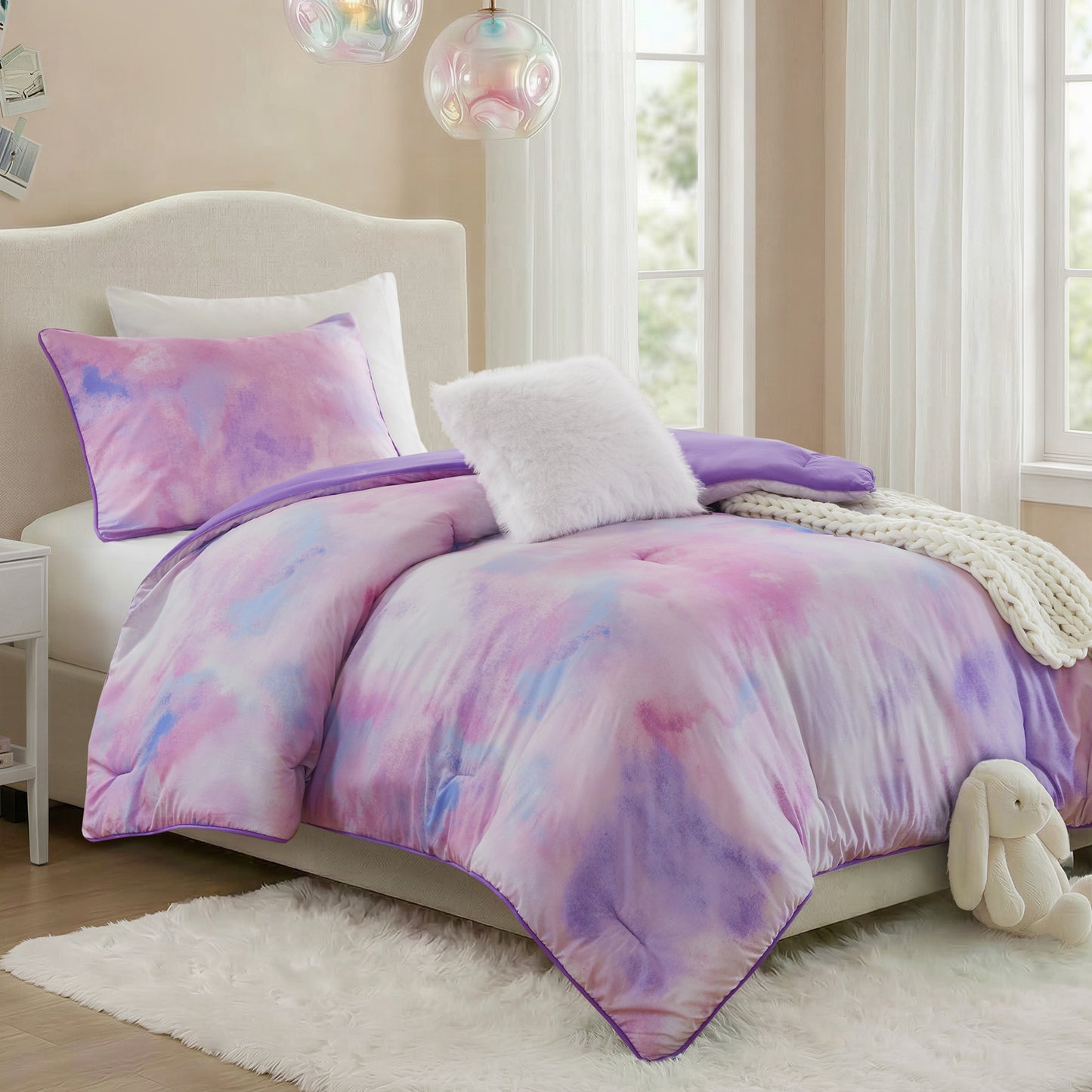 Cassiopeia Watercolor Tie Dye Printed Comforter Set with Throw Pillow