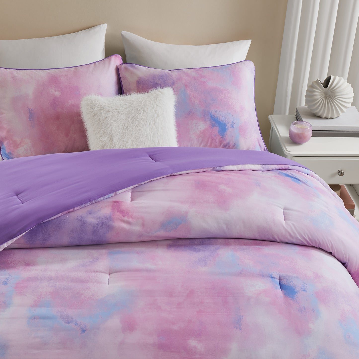 Cassiopeia Watercolor Tie Dye Printed Comforter Set with Throw Pillow