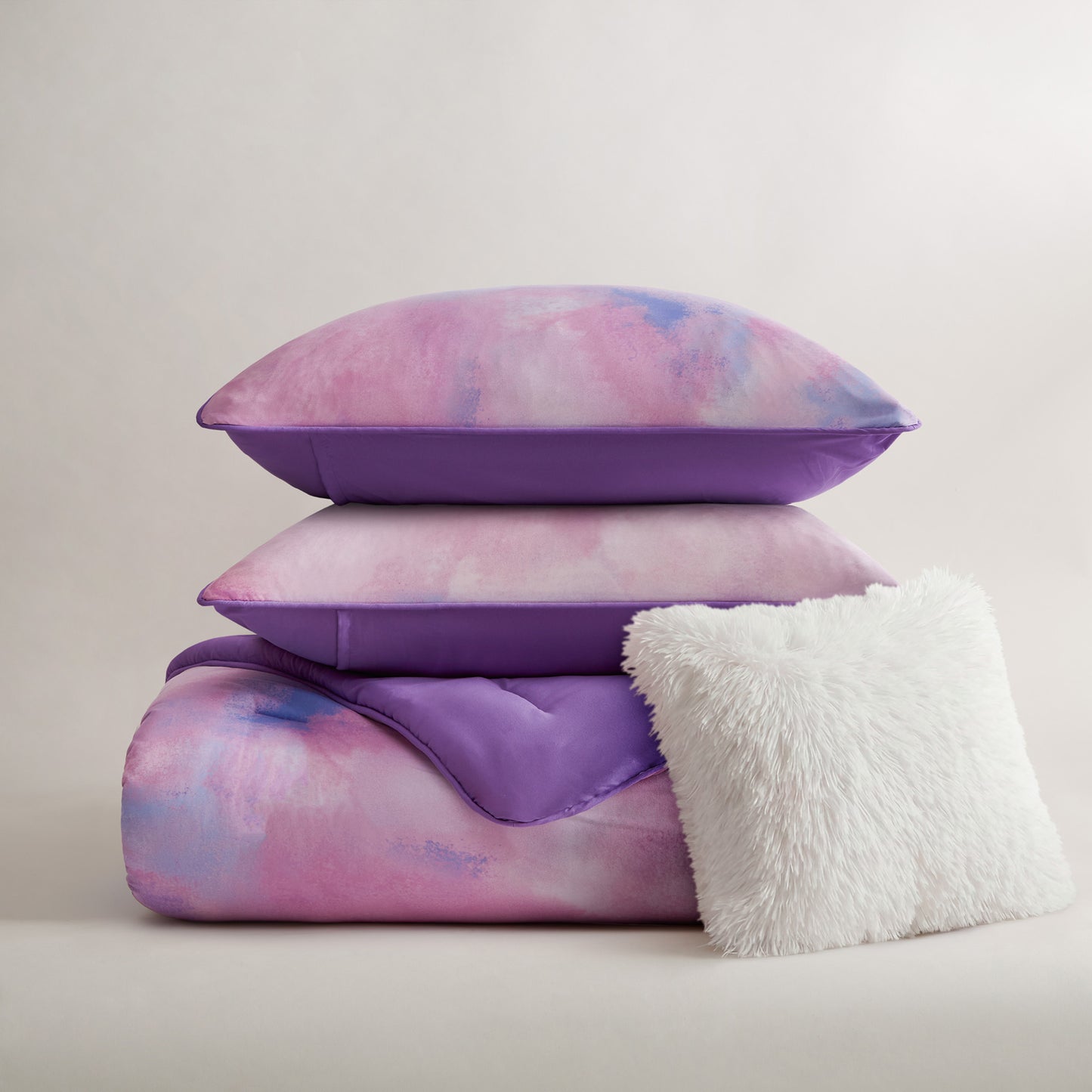 Cassiopeia Watercolor Tie Dye Printed Comforter Set with Throw Pillow